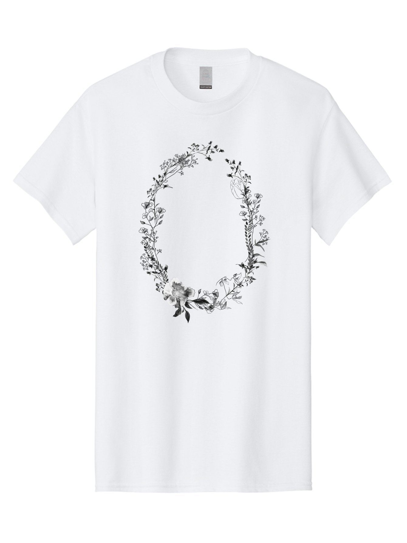 Floral-Wreath-1 Men'S Graphic Tee, 100% Cotton, Comfortable Casual Summer Wear, Machine Washable, Floral Wreath, Circular Frame, Wildflowers, Botanical Illustration, Delicate Flowers, Elegant Design, Black And White Flowers, Vintage Style Aac309 8