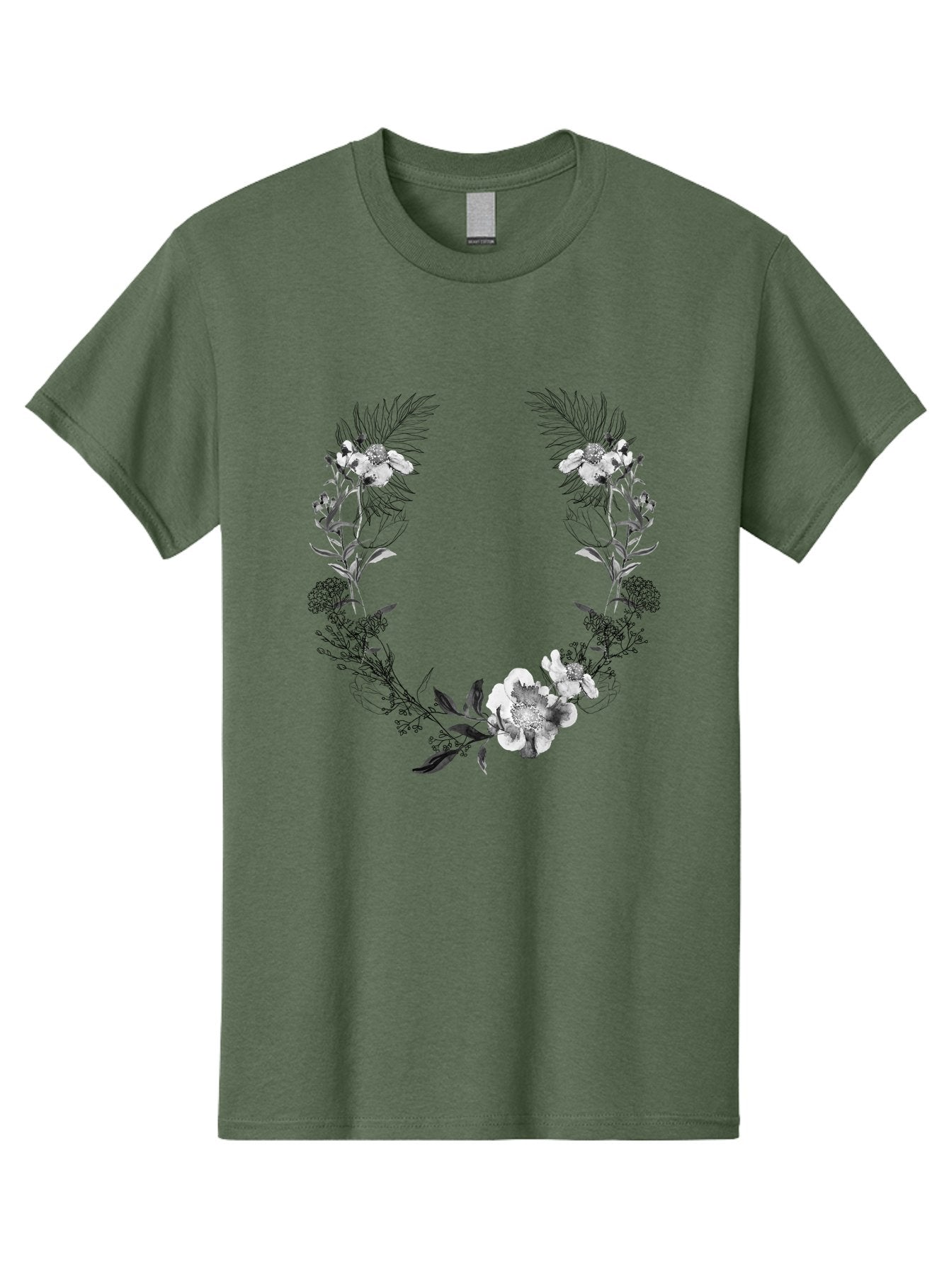 Floral-Wreath-2 Men'S Graphic Tee, 100% Cotton, Comfortable Casual Summer Wear, Machine Washable, Floral Wreath, Flowers And Leaves, Black And White Illustration, Delicate Botanicals, Floral Arrangement, Vintage Style, Elegant Design, Aac310 7