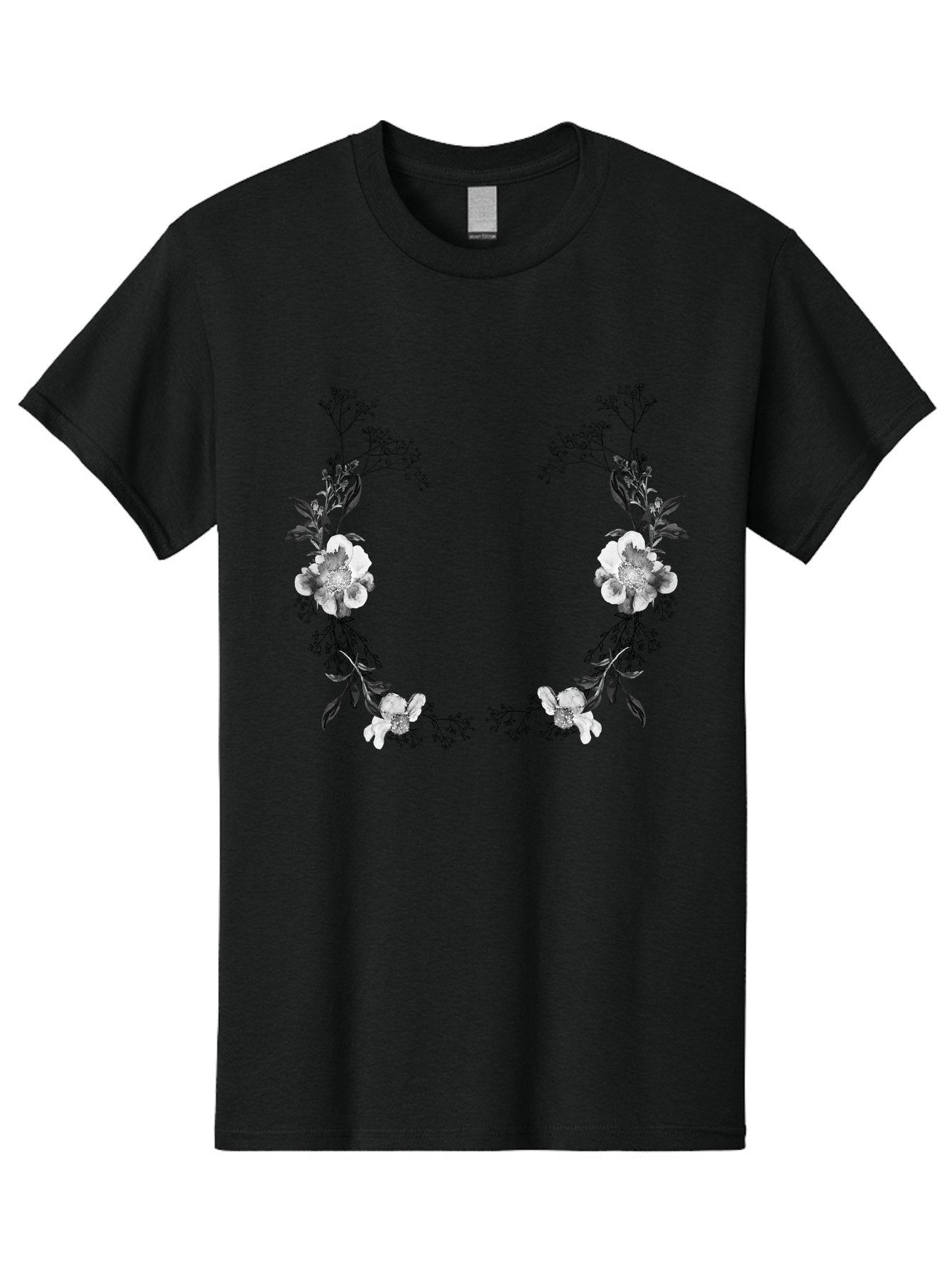 Floral Men'S Graphic Tee, 100% Cotton, Comfortable Casual Summer Wear, Machine Washable, Floral Arch, White Flowers, Black Leaves, Elegant Design, Floral Arrangement, Minimalist Style, Delicate Patterns, Soft Colors, Whimsical Touch, Aac312 13