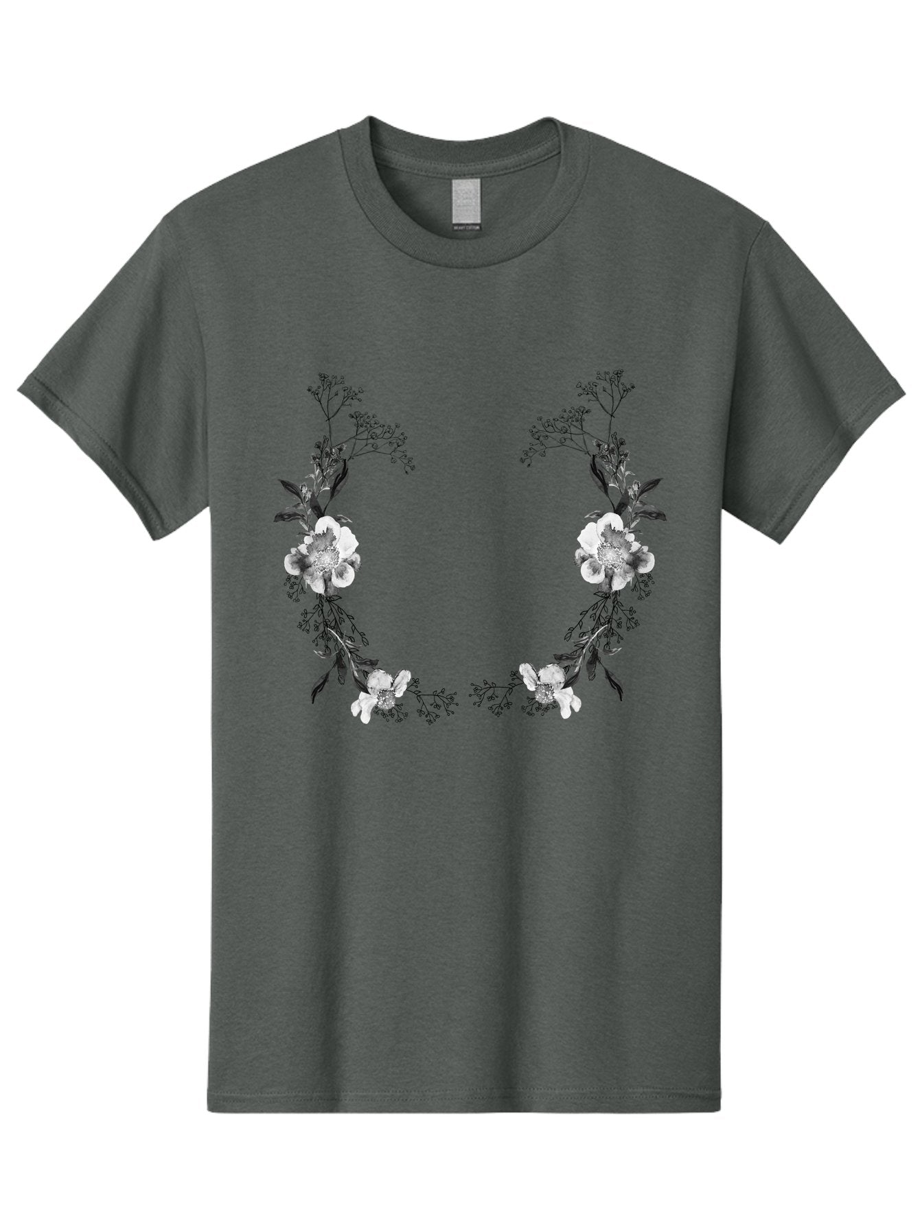 Floral Men'S Graphic Tee, 100% Cotton, Comfortable Casual Summer Wear, Machine Washable, Floral Arch, White Flowers, Black Leaves, Elegant Design, Floral Arrangement, Minimalist Style, Delicate Patterns, Soft Colors, Whimsical Touch, Aac312 9