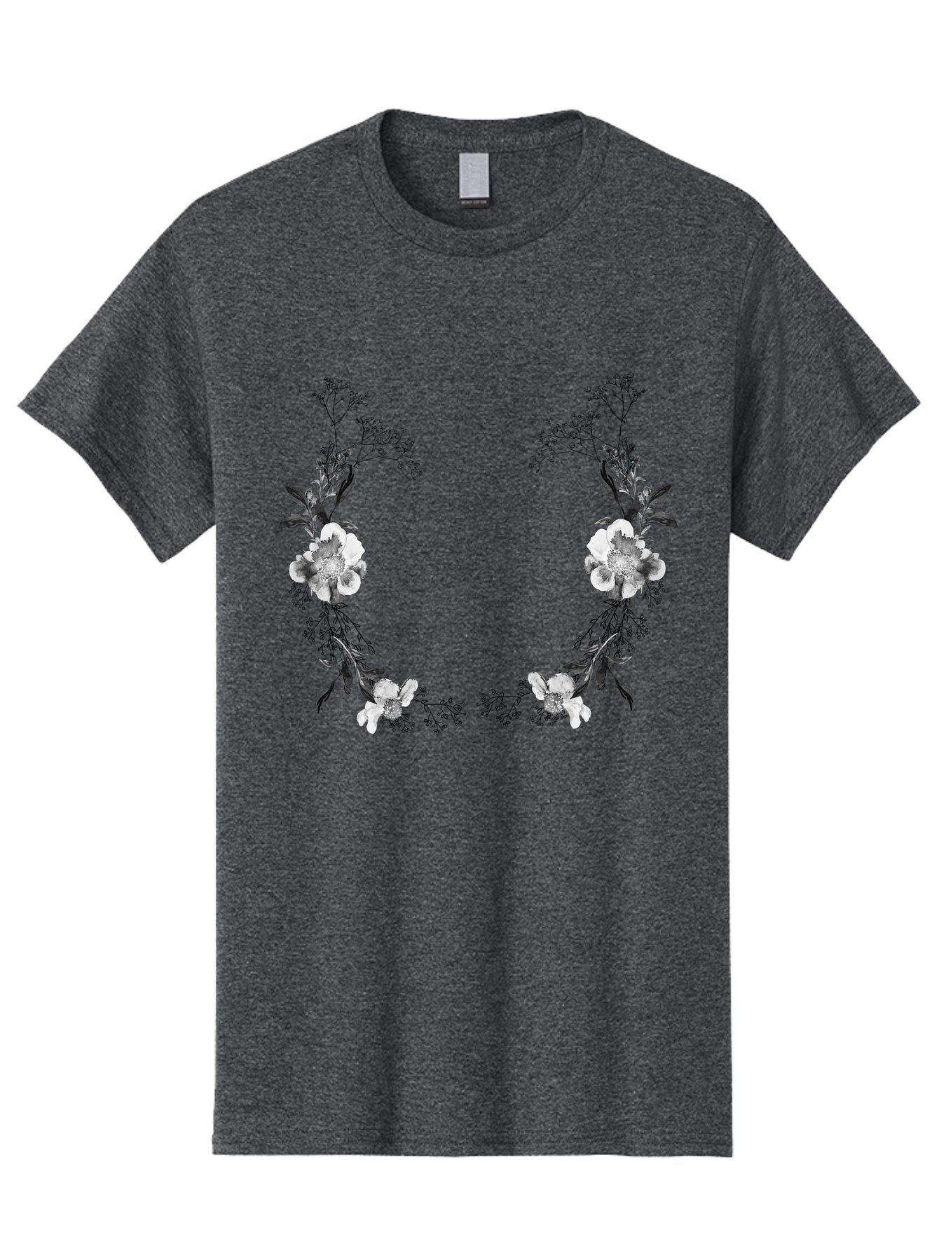 Floral Men'S Graphic Tee, 100% Cotton, Comfortable Casual Summer Wear, Machine Washable, Floral Arch, White Flowers, Black Leaves, Elegant Design, Floral Arrangement, Minimalist Style, Delicate Patterns, Soft Colors, Whimsical Touch, Aac312 4