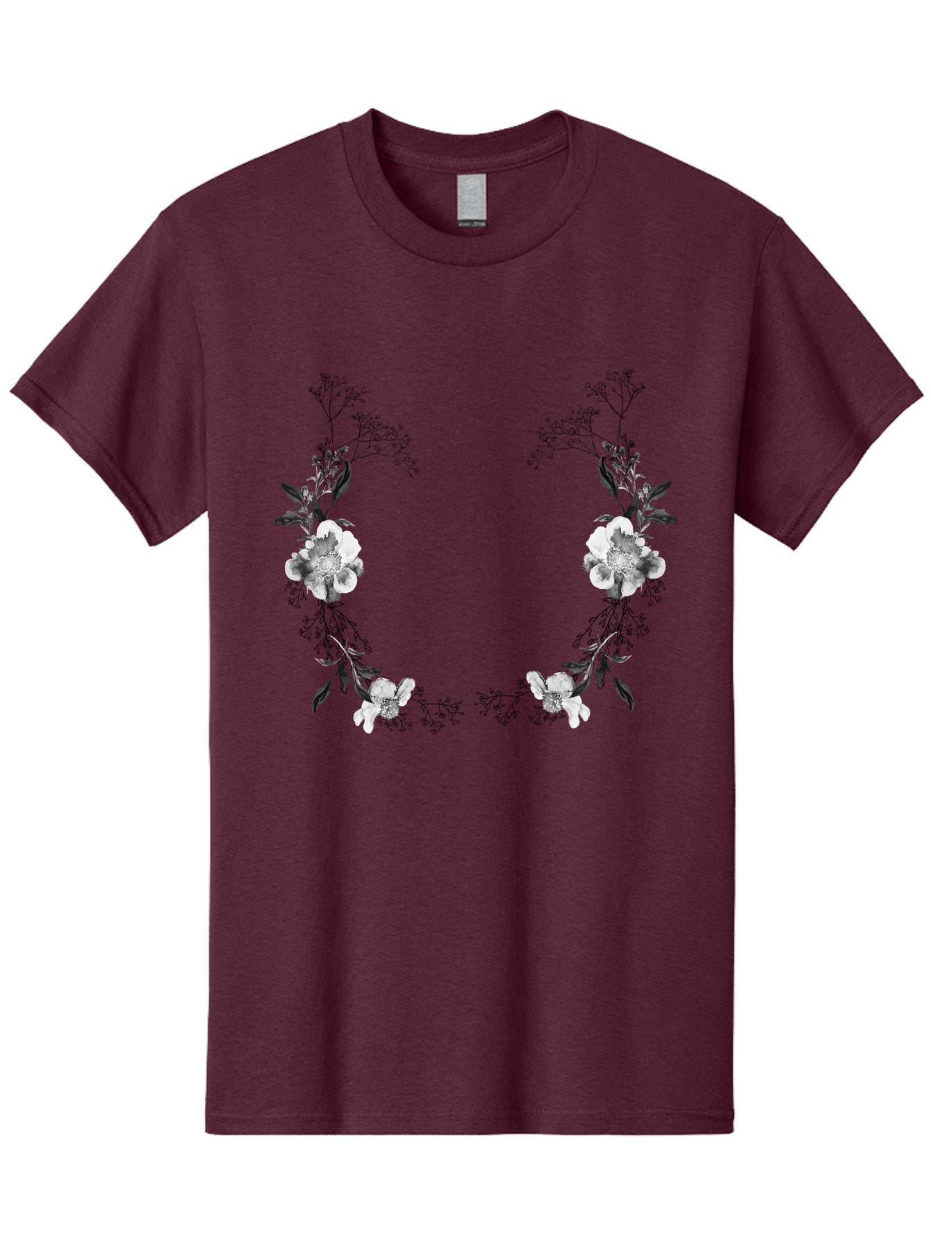 Floral Men'S Graphic Tee, 100% Cotton, Comfortable Casual Summer Wear, Machine Washable, Floral Arch, White Flowers, Black Leaves, Elegant Design, Floral Arrangement, Minimalist Style, Delicate Patterns, Soft Colors, Whimsical Touch, Aac312 3