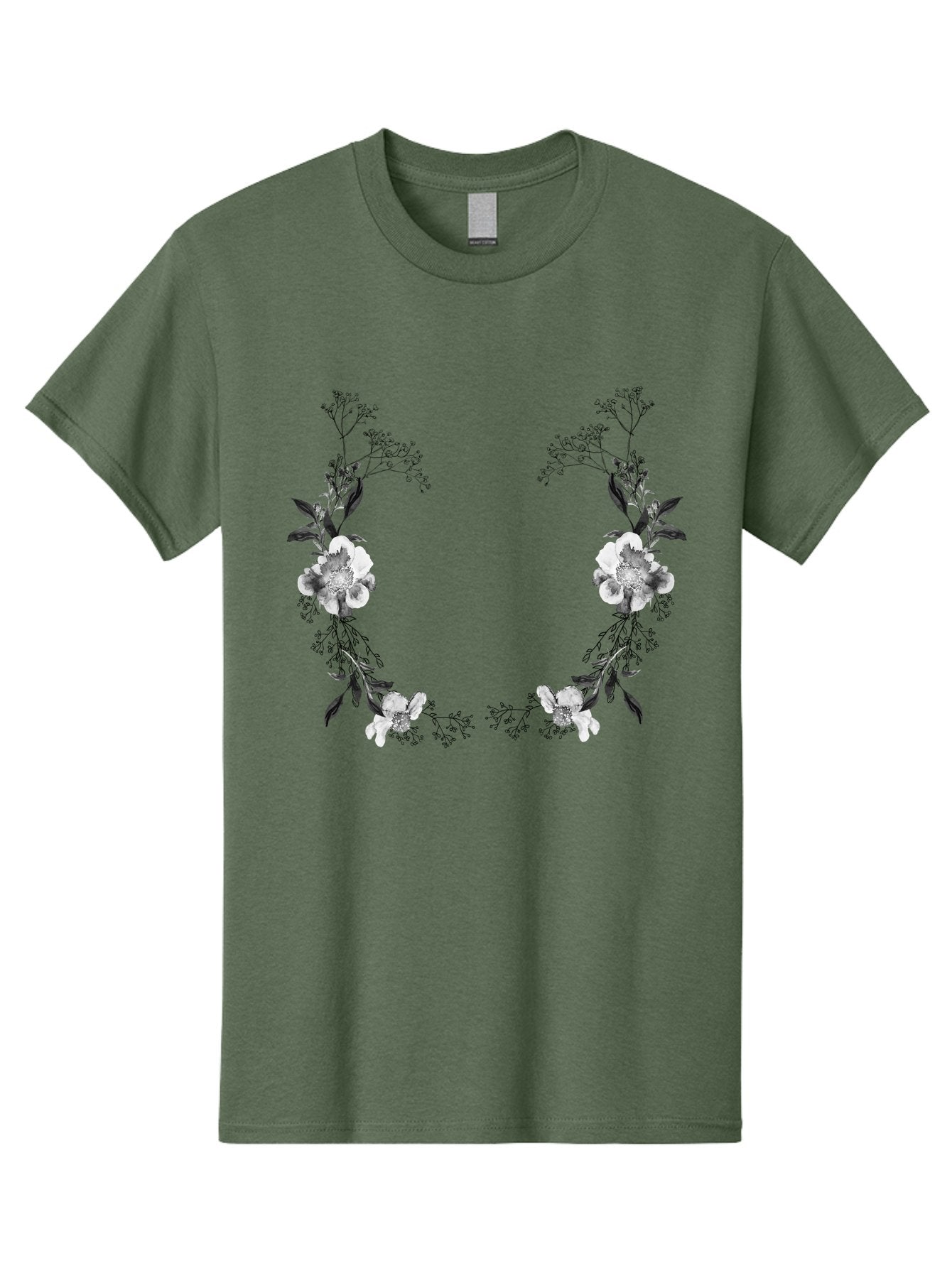 Floral Men'S Graphic Tee, 100% Cotton, Comfortable Casual Summer Wear, Machine Washable, Floral Arch, White Flowers, Black Leaves, Elegant Design, Floral Arrangement, Minimalist Style, Delicate Patterns, Soft Colors, Whimsical Touch, Aac312 7