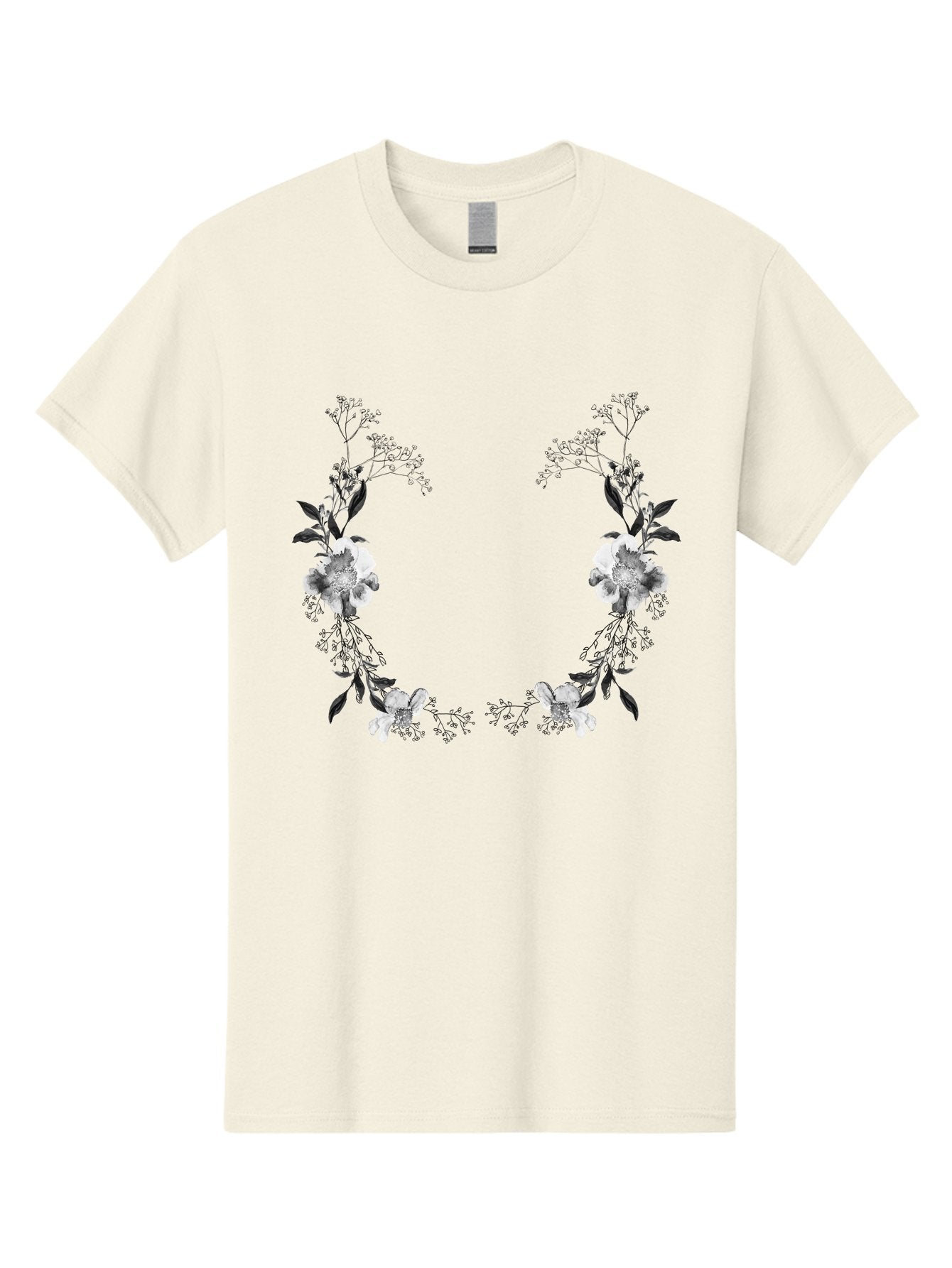 Floral Men'S Graphic Tee, 100% Cotton, Comfortable Casual Summer Wear, Machine Washable, Floral Arch, White Flowers, Black Leaves, Elegant Design, Floral Arrangement, Minimalist Style, Delicate Patterns, Soft Colors, Whimsical Touch, Aac312 6