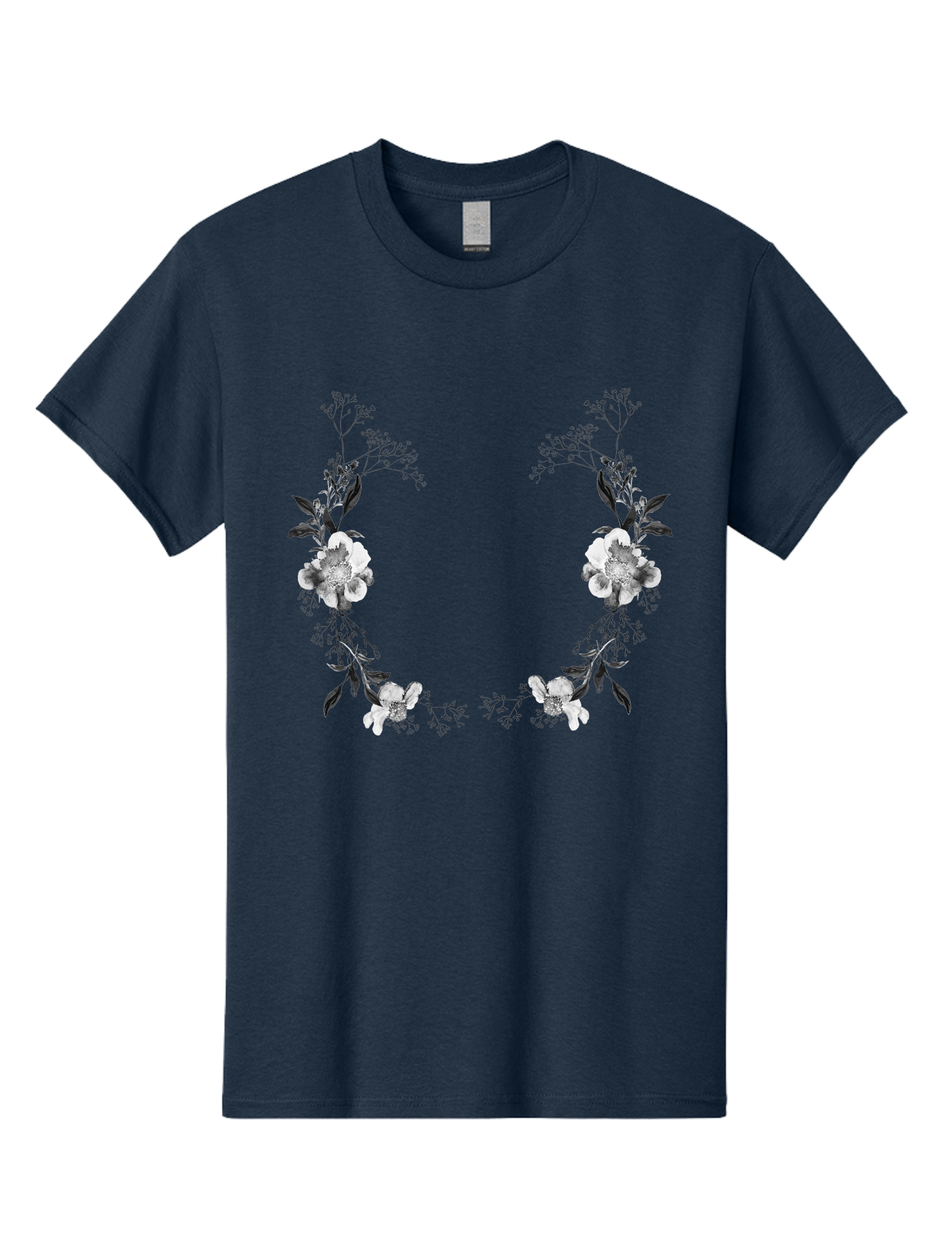 Floral Men'S Graphic Tee, 100% Cotton, Comfortable Casual Summer Wear, Machine Washable, Floral Arch, White Flowers, Black Leaves, Elegant Design, Floral Arrangement, Minimalist Style, Delicate Patterns, Soft Colors, Whimsical Touch, Aac312 7