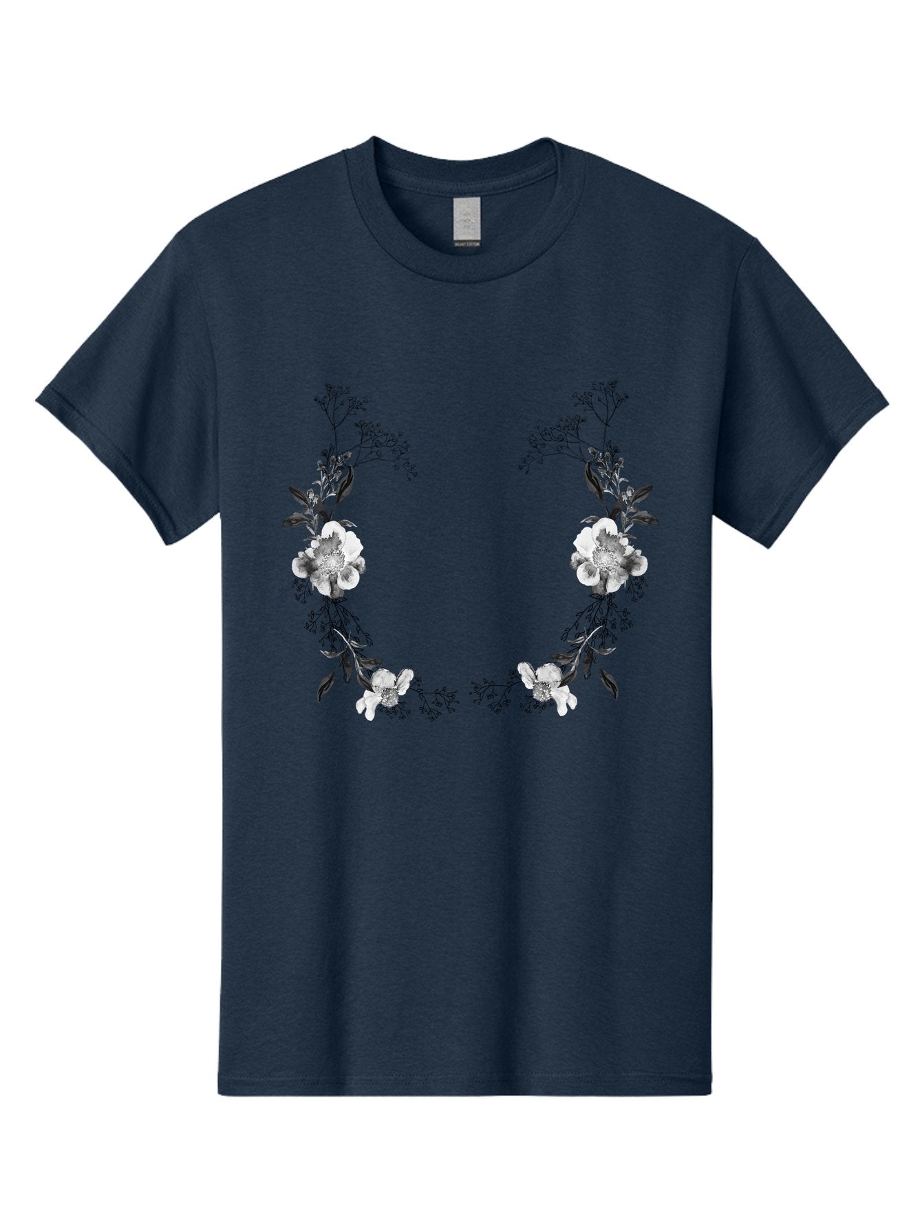 Floral Men'S Graphic Tee, 100% Cotton, Comfortable Casual Summer Wear, Machine Washable, Floral Arch, White Flowers, Black Leaves, Elegant Design, Floral Arrangement, Minimalist Style, Delicate Patterns, Soft Colors, Whimsical Touch, Aac312 11