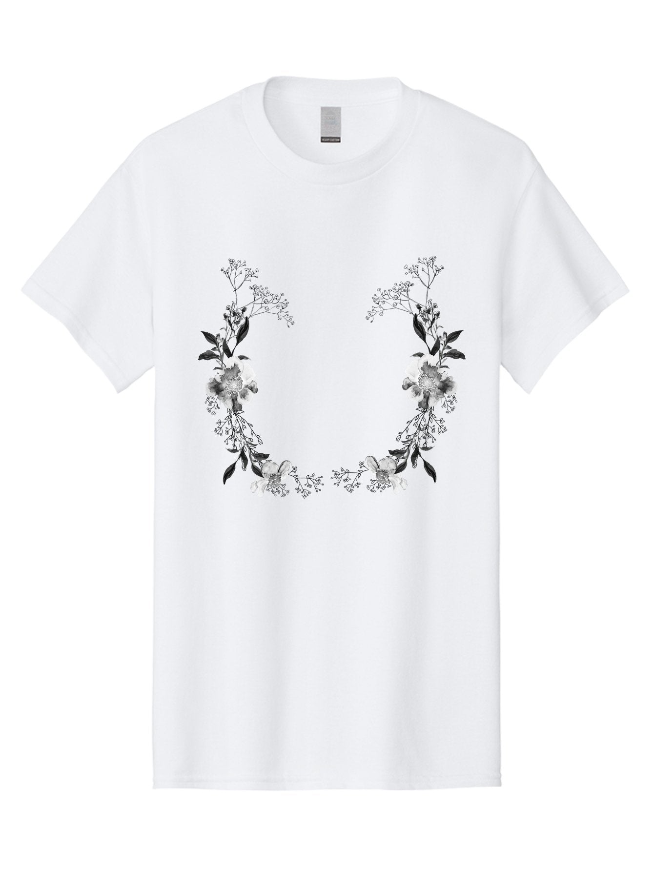 Floral Men'S Graphic Tee, 100% Cotton, Comfortable Casual Summer Wear, Machine Washable, Floral Arch, White Flowers, Black Leaves, Elegant Design, Floral Arrangement, Minimalist Style, Delicate Patterns, Soft Colors, Whimsical Touch, Aac312 5