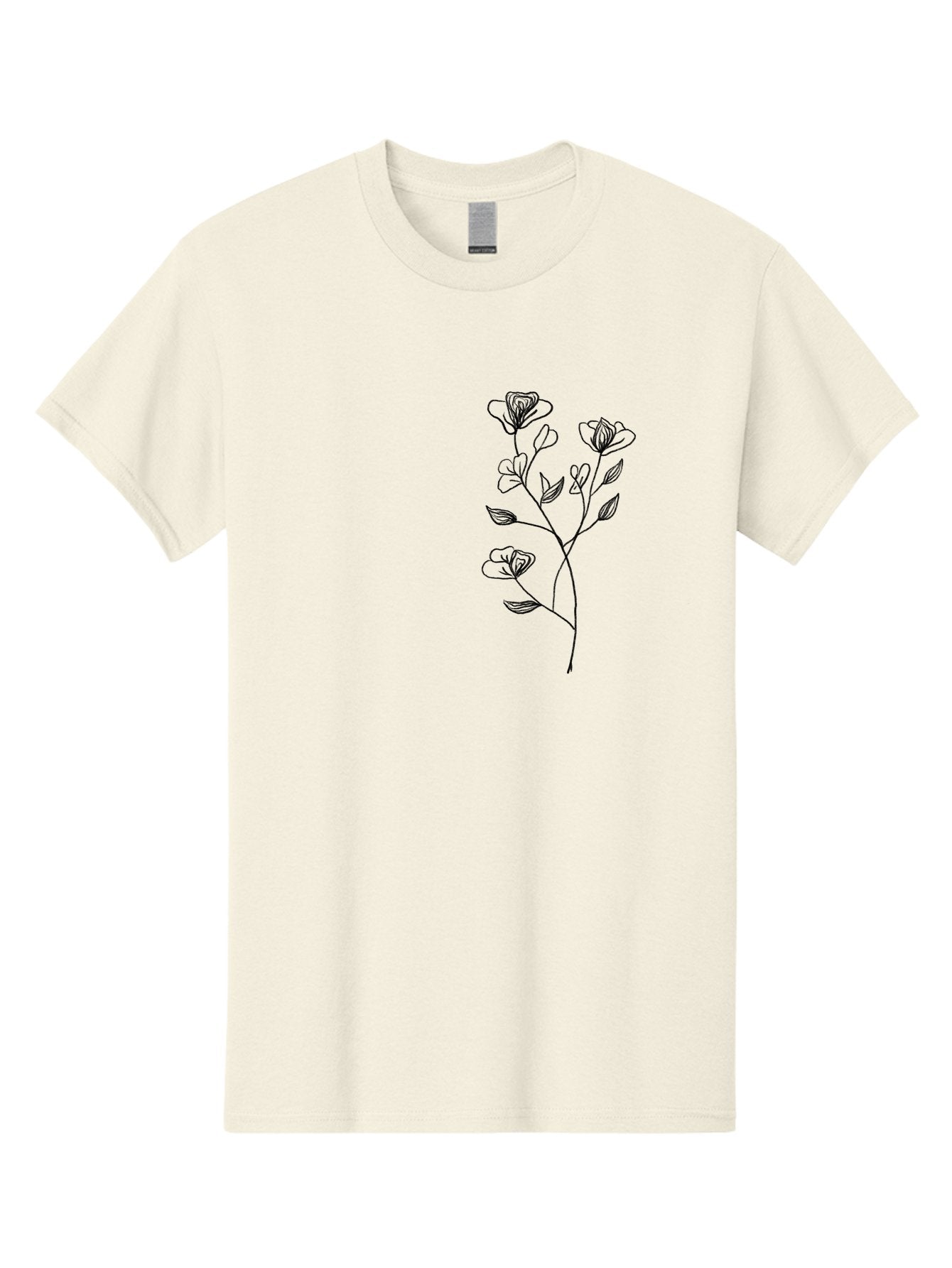 Flowers Men'S Graphic Tee, 100% Cotton, Comfortable Casual Summer Wear, Machine Washable, Simple Flowers, Line Art, Minimalist Design, Botanical Illustration, Delicate Petals, Elegant Stem, Artistic Expression, Floral Art Aac313
