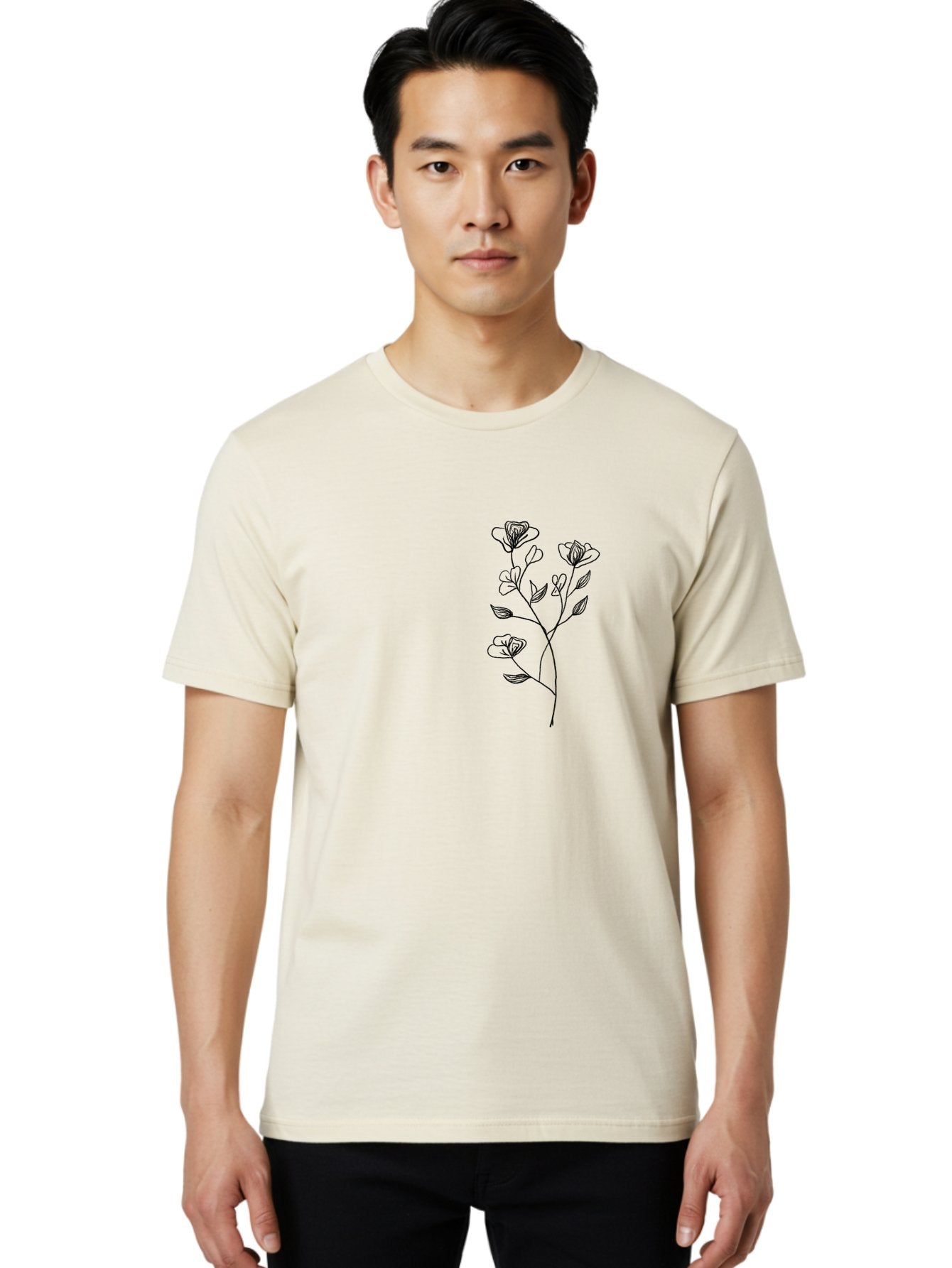 Flowers Men'S Graphic Tee, 100% Cotton, Comfortable Casual Summer Wear, Machine Washable, Simple Flowers, Line Art, Minimalist Design, Botanical Illustration, Delicate Petals, Elegant Stem, Artistic Expression, Floral Art Aac313 21