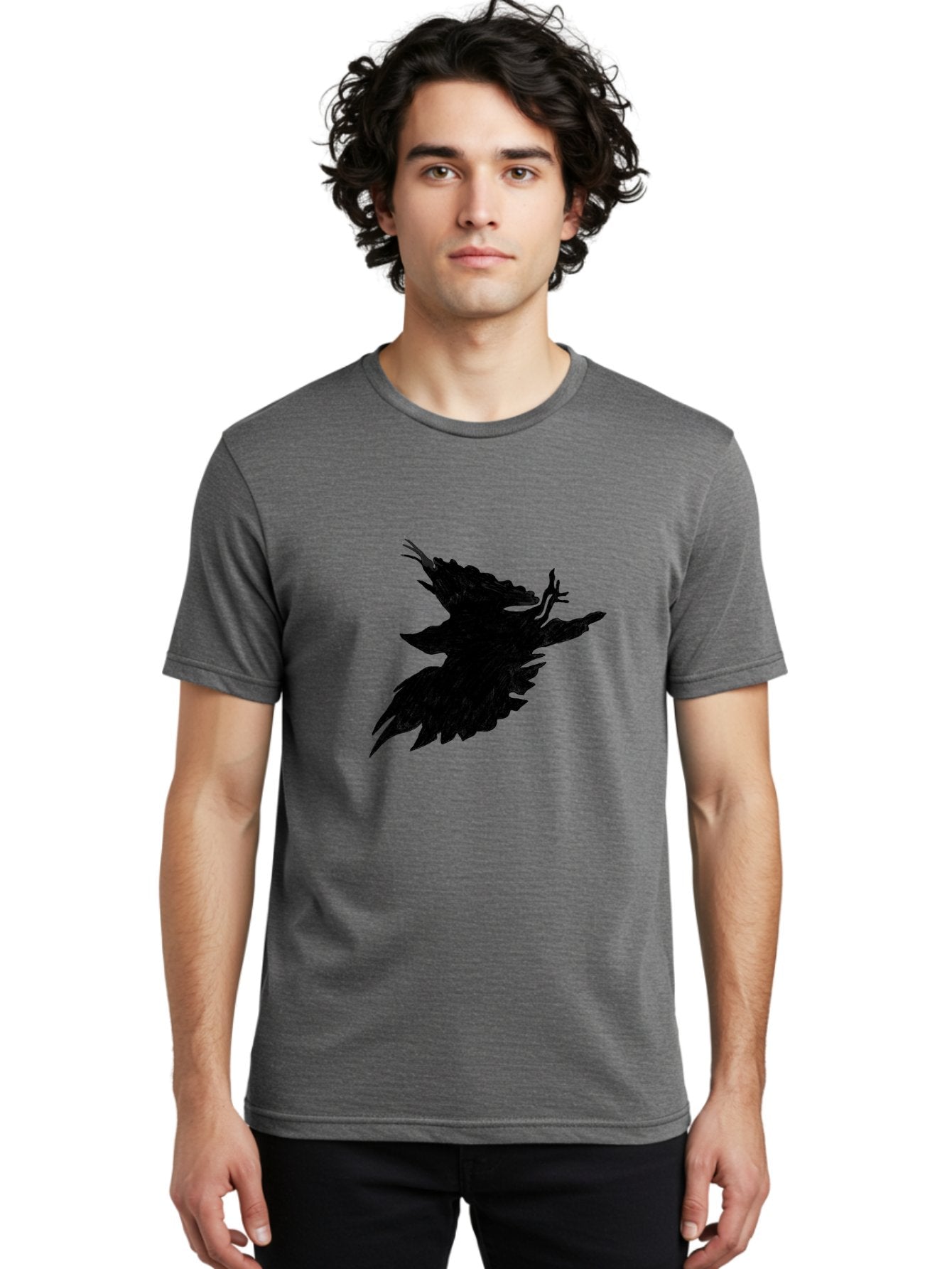 Flying-Bird-1 Men'S Graphic Tee, 100% Cotton, Comfortable Casual Summer Wear, Machine Washable, Black Bird In Flight, Silhouette, Abstract Art, Bird In Mid-Air, Wings Spread, Mysterious Creature, Dynamic Pose, Flying Bird, Dark Shape, Aac314 22