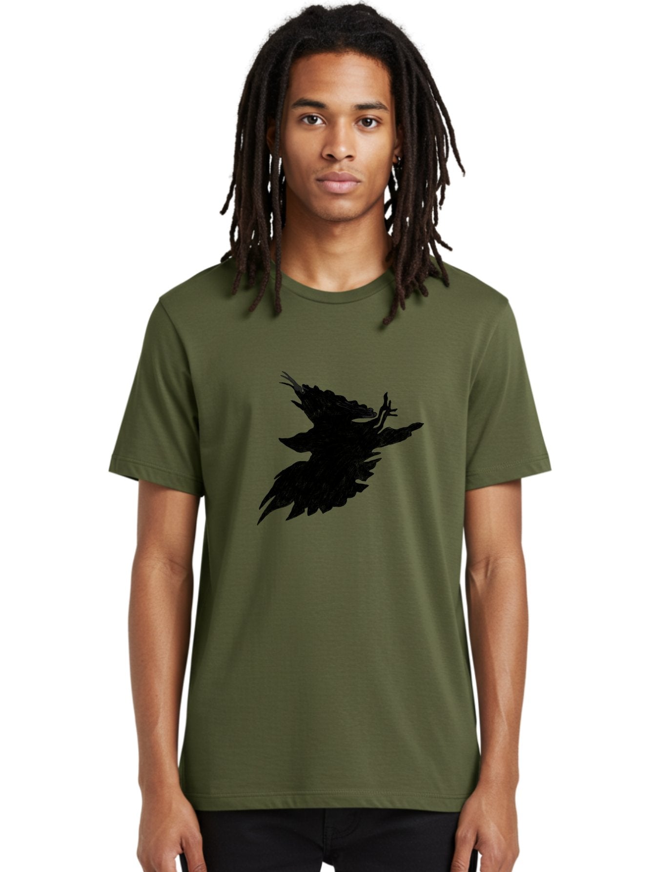 Flying-Bird-1 Men'S Graphic Tee, 100% Cotton, Comfortable Casual Summer Wear, Machine Washable, Black Bird In Flight, Silhouette, Abstract Art, Bird In Mid-Air, Wings Spread, Mysterious Creature, Dynamic Pose, Flying Bird, Dark Shape, Aac314 19