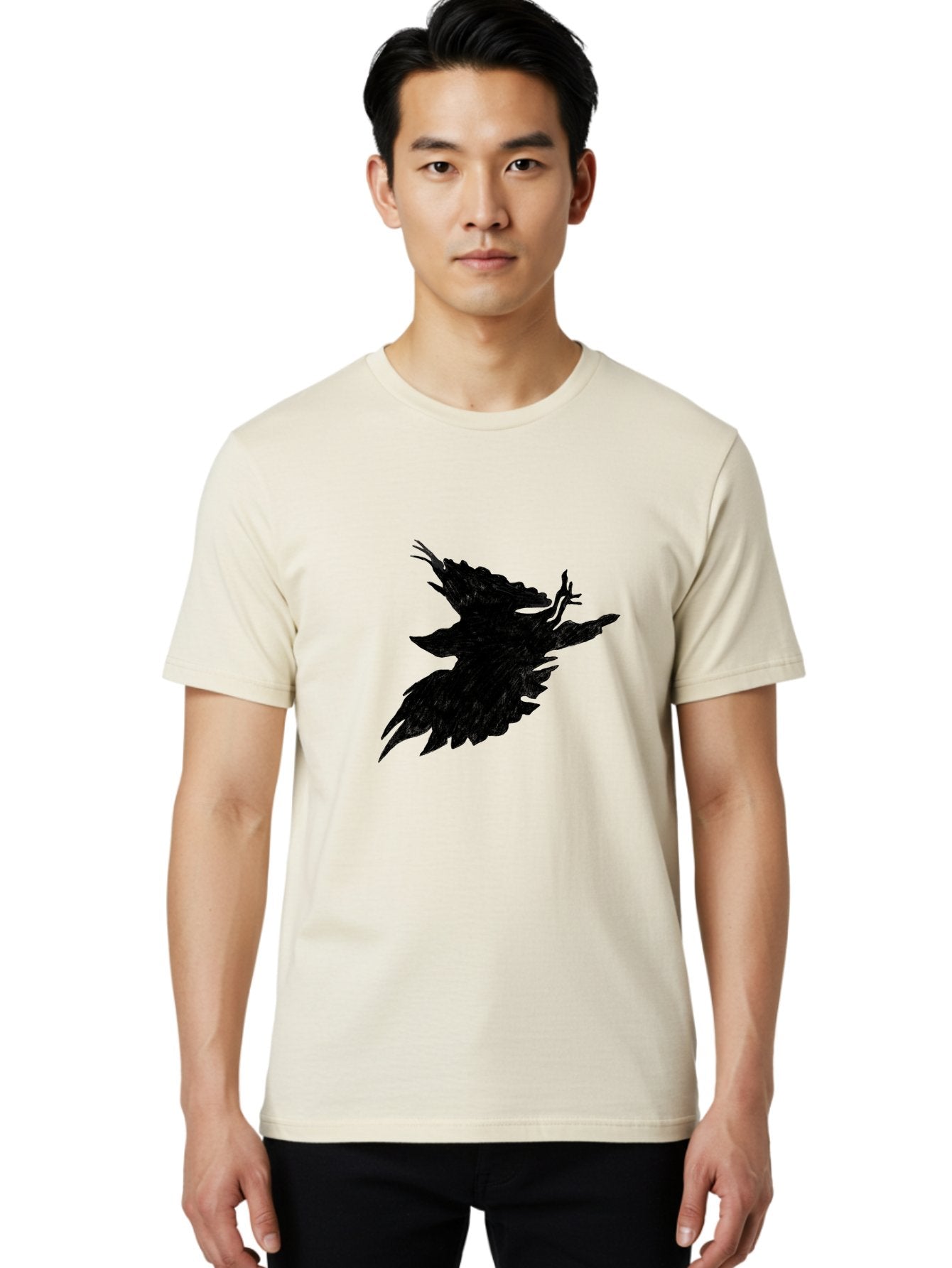 Flying-Bird-1 Men'S Graphic Tee, 100% Cotton, Comfortable Casual Summer Wear, Machine Washable, Black Bird In Flight, Silhouette, Abstract Art, Bird In Mid-Air, Wings Spread, Mysterious Creature, Dynamic Pose, Flying Bird, Dark Shape, Aac314 27