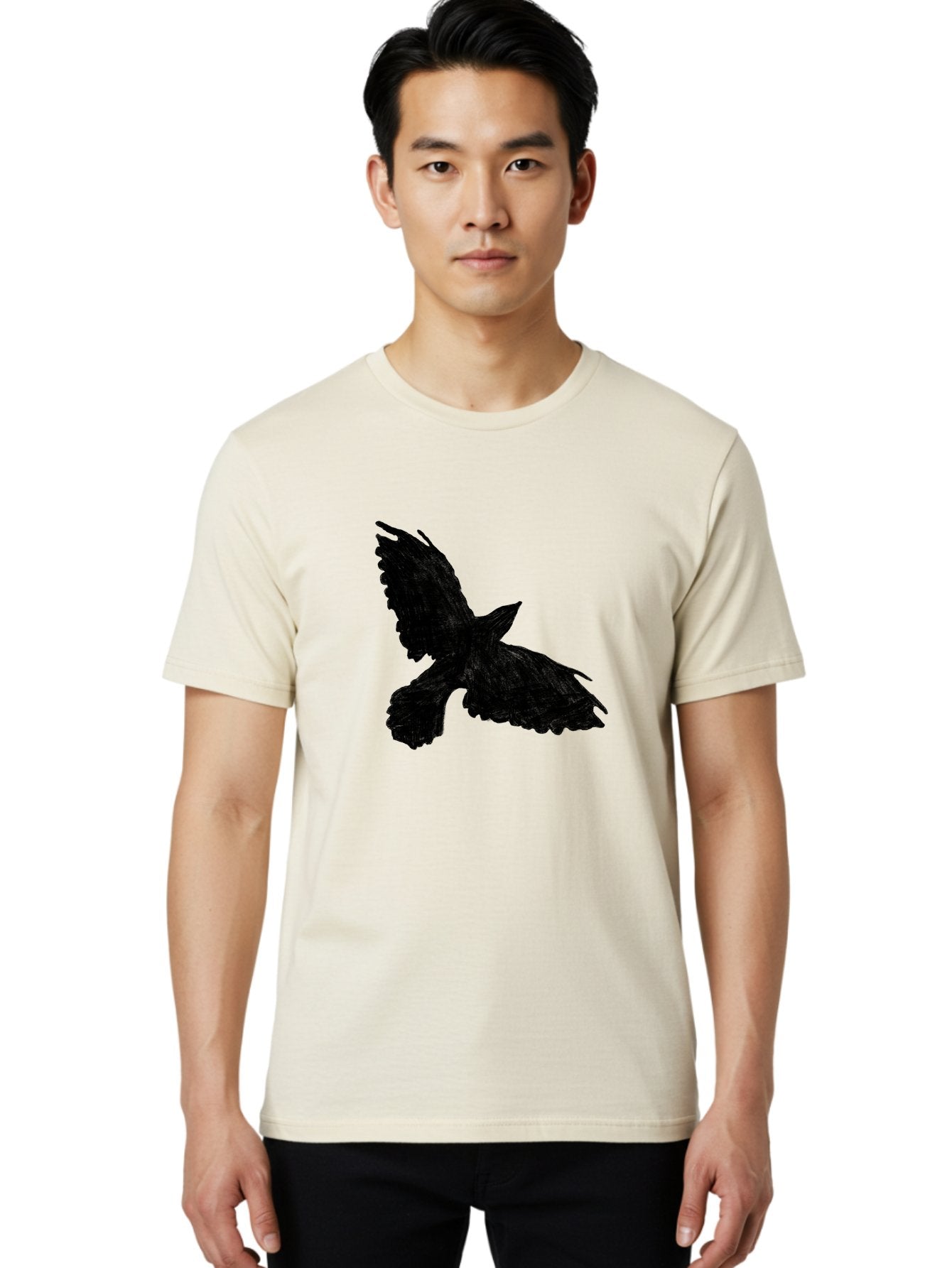 Flying-Bird Men'S Graphic Tee, 100% Cotton, Comfortable Casual Summer Wear, Machine Washable, Bird In Flight, Bird Silhouette, Flying Bird, Black Bird, Wingspan, Feathers, Bird'S Wings, Bird Flying, Winged Creature Aac315 18
