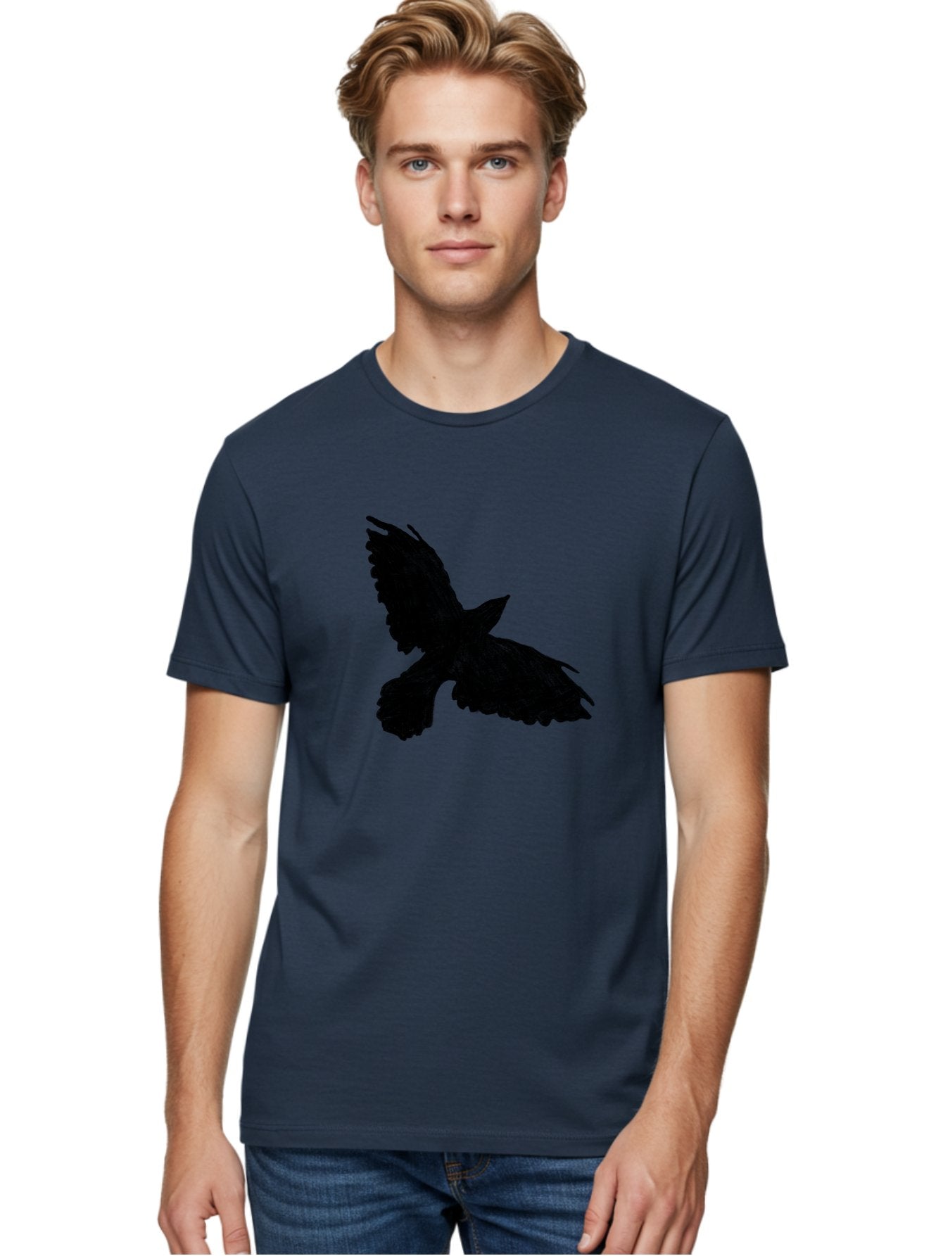 Flying-Bird Men'S Graphic Tee, 100% Cotton, Comfortable Casual Summer Wear, Machine Washable, Bird In Flight, Bird Silhouette, Flying Bird, Black Bird, Wingspan, Feathers, Bird'S Wings, Bird Flying, Winged Creature Aac315 21