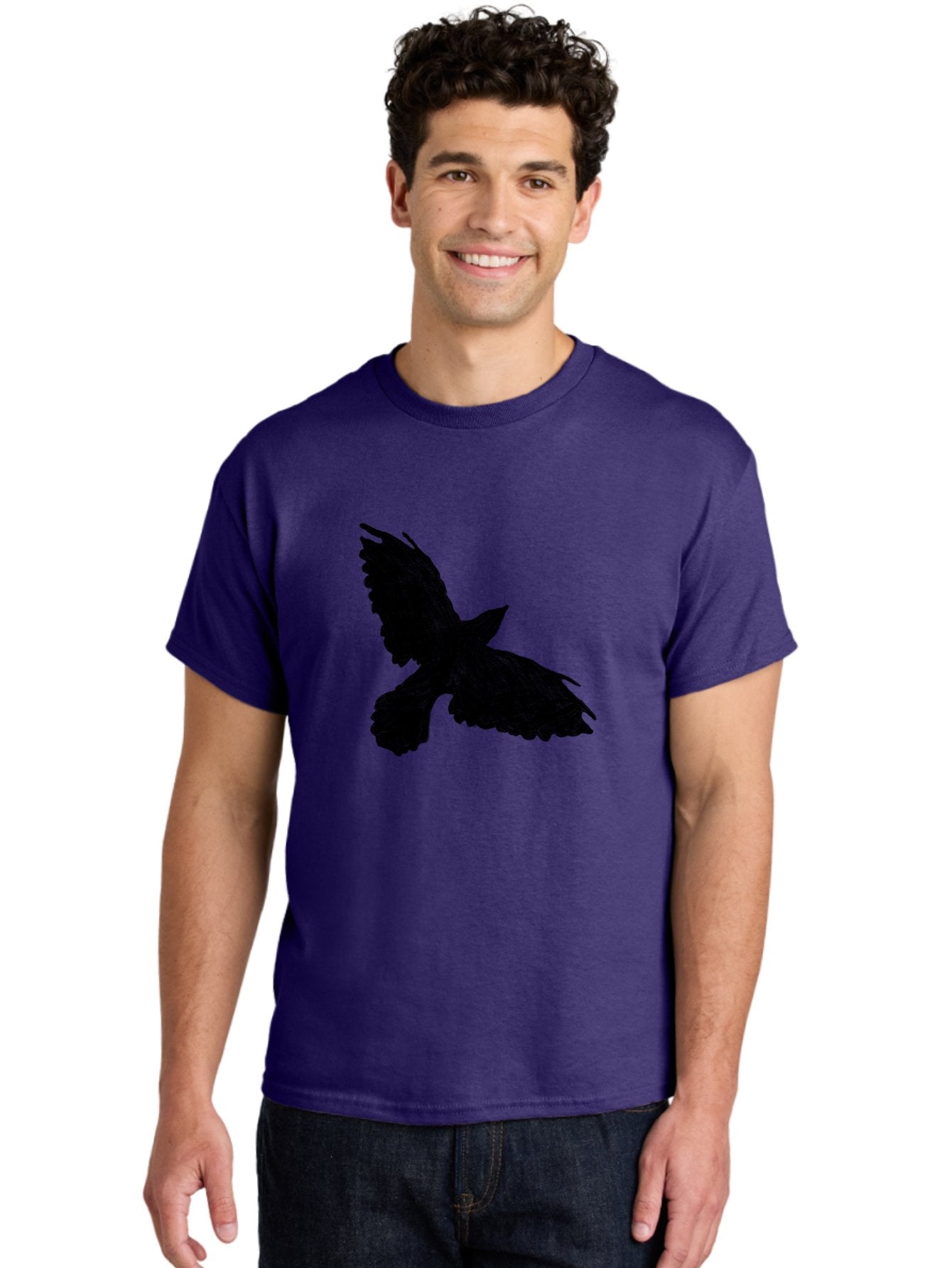 Flying-Bird Men'S Graphic Tee, 100% Cotton, Comfortable Casual Summer Wear, Machine Washable, Bird In Flight, Bird Silhouette, Flying Bird, Black Bird, Wingspan, Feathers, Bird'S Wings, Bird Flying, Winged Creature Aac315 16