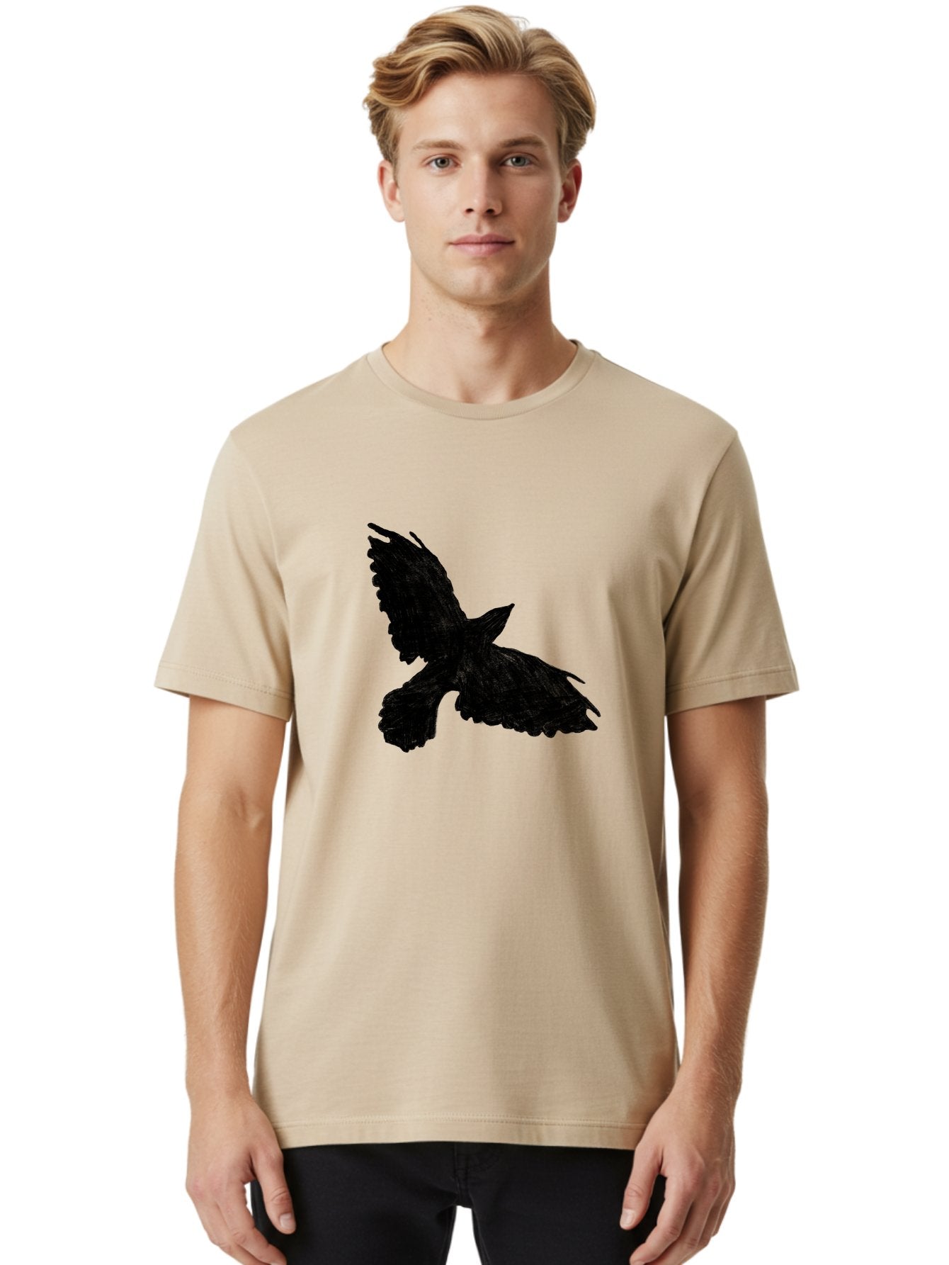 Flying-Bird Men'S Graphic Tee, 100% Cotton, Comfortable Casual Summer Wear, Machine Washable, Bird In Flight, Bird Silhouette, Flying Bird, Black Bird, Wingspan, Feathers, Bird'S Wings, Bird Flying, Winged Creature Aac315 17