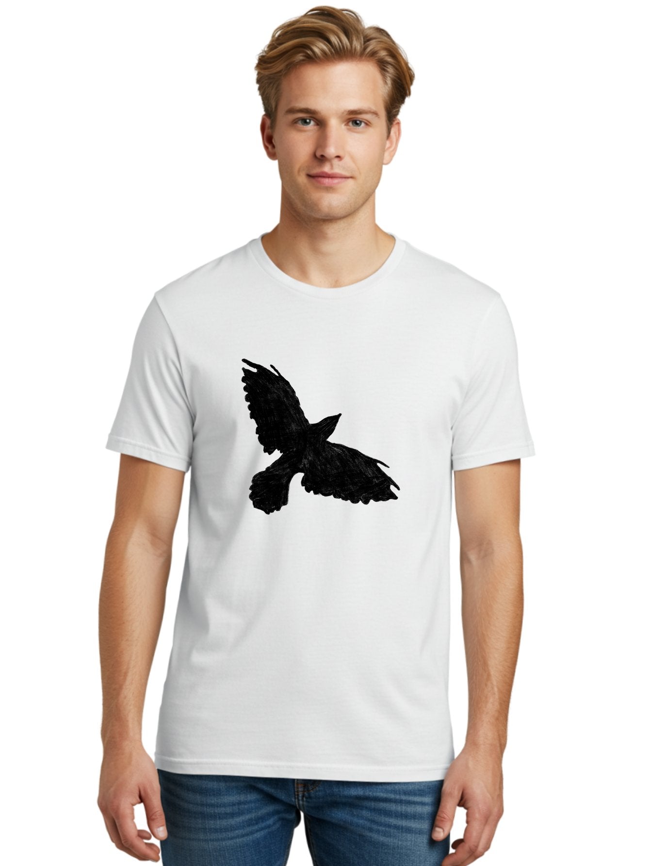 Flying-Bird Men'S Graphic Tee, 100% Cotton, Comfortable Casual Summer Wear, Machine Washable, Bird In Flight, Bird Silhouette, Flying Bird, Black Bird, Wingspan, Feathers, Bird'S Wings, Bird Flying, Winged Creature Aac315 26