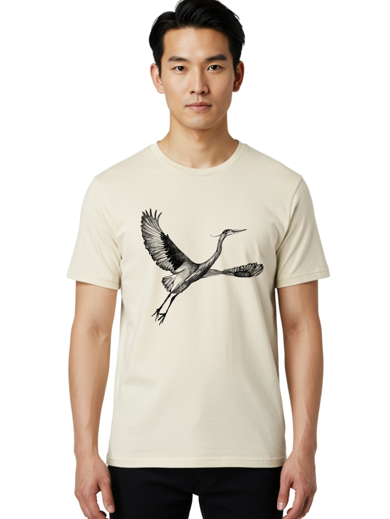 Flying-Crane Men'S Graphic Tee, 100% Cotton, Comfortable Casual Summer Wear, Machine Washable, Crane, Bird, Flying, Wildlife, Free Bird, Natural Elegance, Majestic Wings, Flying Crane, Dynamic Pose, Serene Atmosphere, Wild Bird Aac316 20