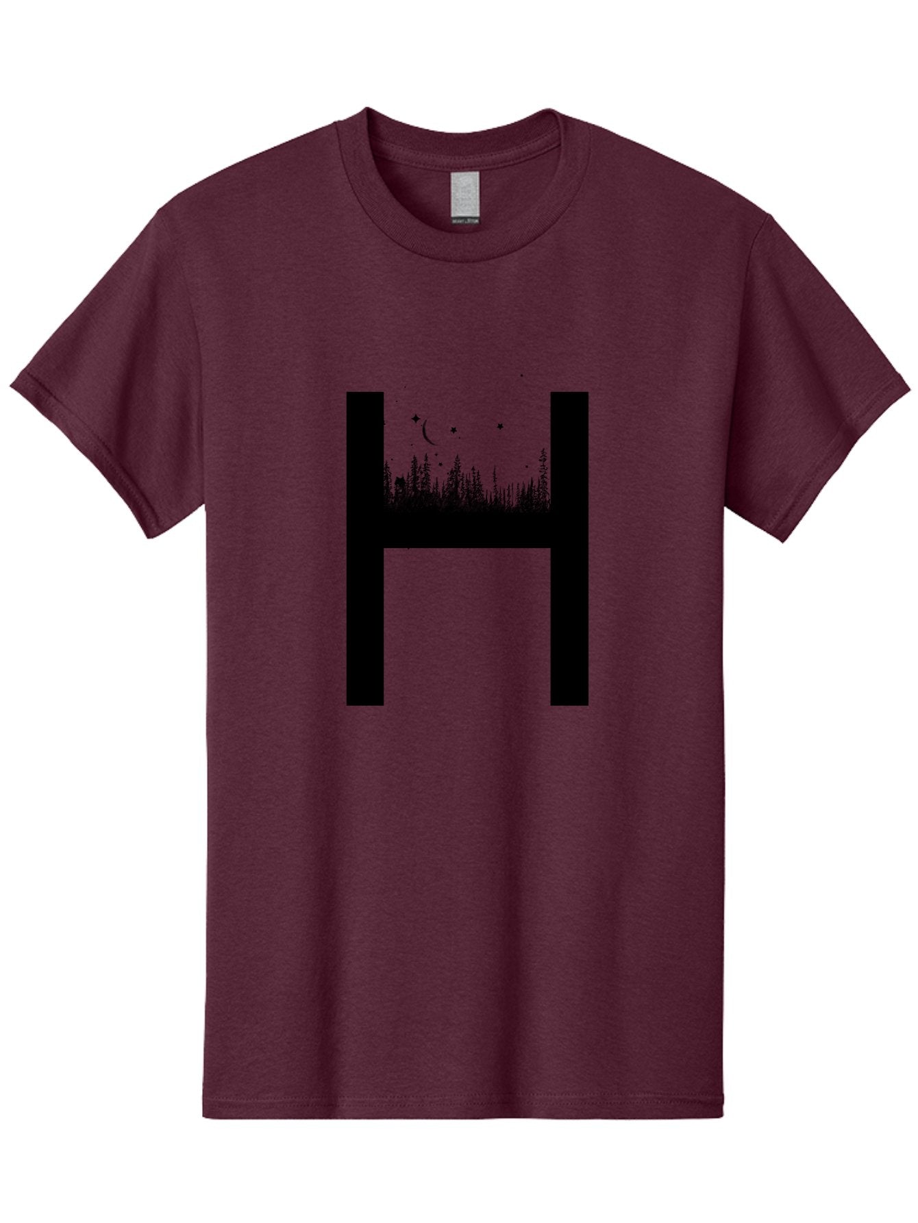 H Men'S Graphic Tee, 100% Cotton, Comfortable Casual Summer Wear, Machine Washable, Forest Landscape, Moonlit Night, Starry Sky, Mystical Atmosphere, Silhouette Art, Typography Design, Nighttime Scenery Aac319 15