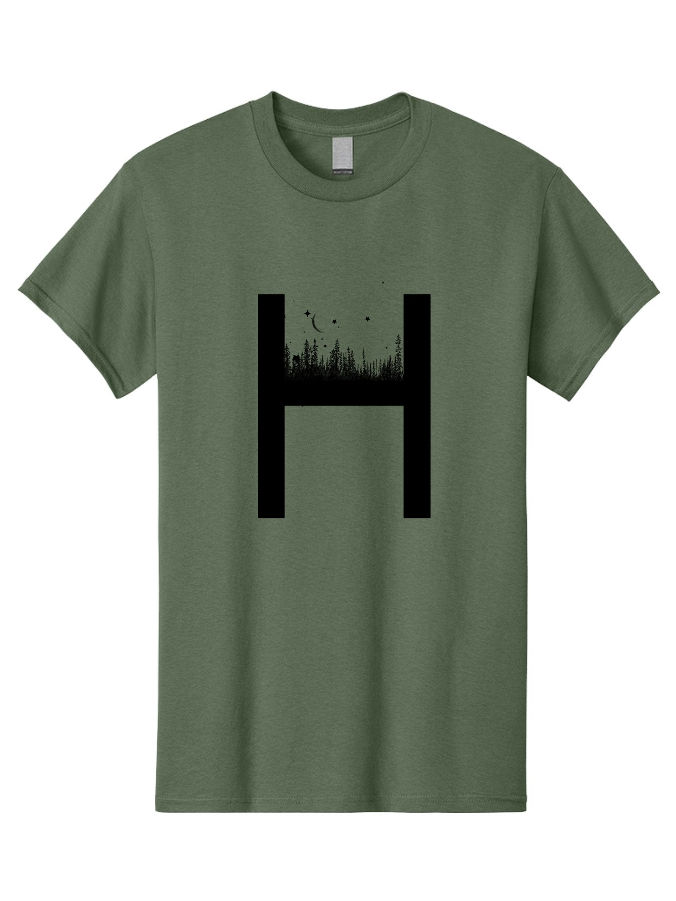 H Men'S Graphic Tee, 100% Cotton, Comfortable Casual Summer Wear, Machine Washable, Forest Landscape, Moonlit Night, Starry Sky, Mystical Atmosphere, Silhouette Art, Typography Design, Nighttime Scenery Aac319 10