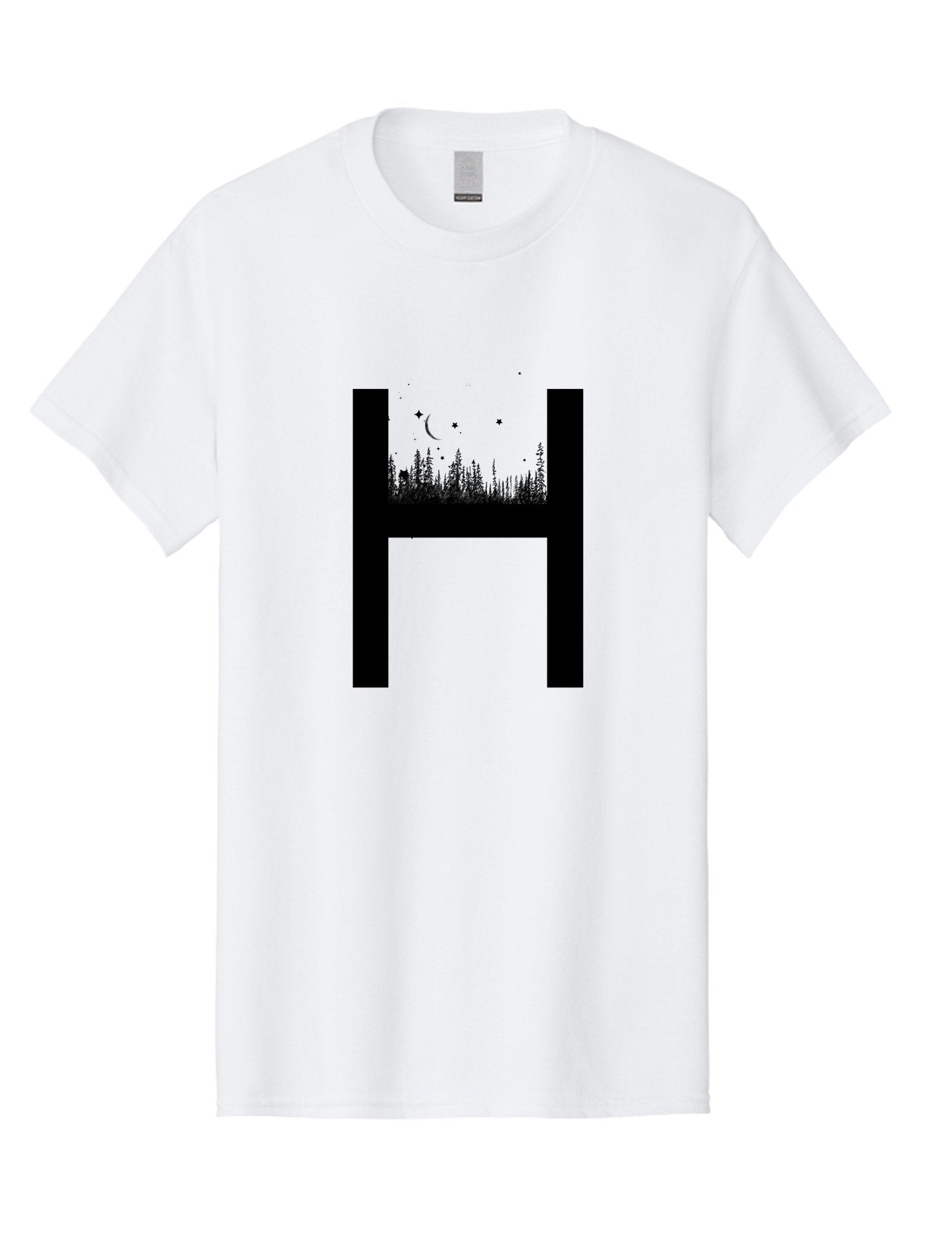 H Men'S Graphic Tee, 100% Cotton, Comfortable Casual Summer Wear, Machine Washable, Forest Landscape, Moonlit Night, Starry Sky, Mystical Atmosphere, Silhouette Art, Typography Design, Nighttime Scenery Aac319 13