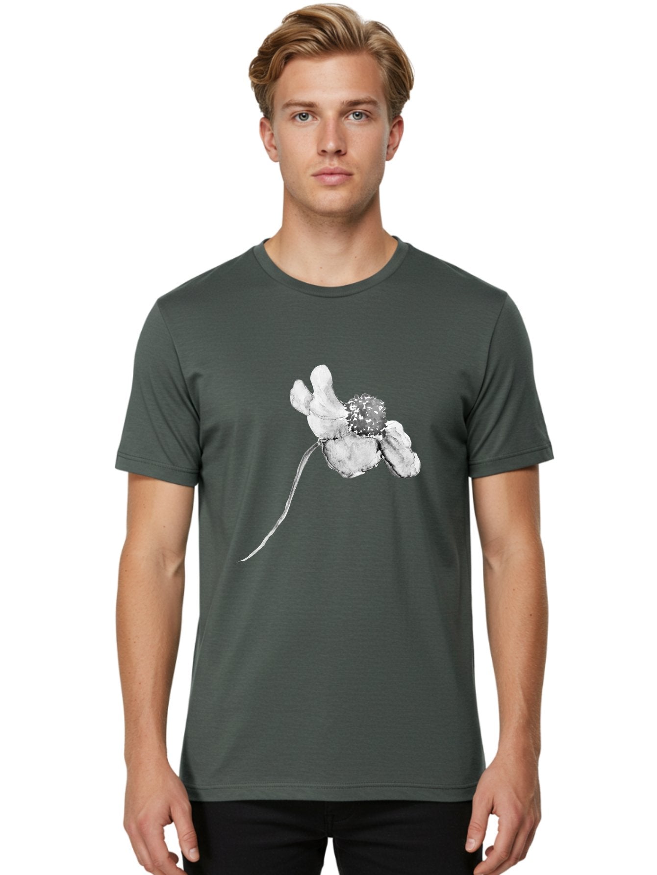 Hand-Drawn-Mouse Men'S Graphic Tee, 100% Cotton, Comfortable Casual Summer Wear, Machine Washable, White Flower, Minimalist Design, Simple Graphics, Digital Illustration, Flower Graphic, Elegant, Modern Art, Clean Lines, Abstract Flower Aac320 27