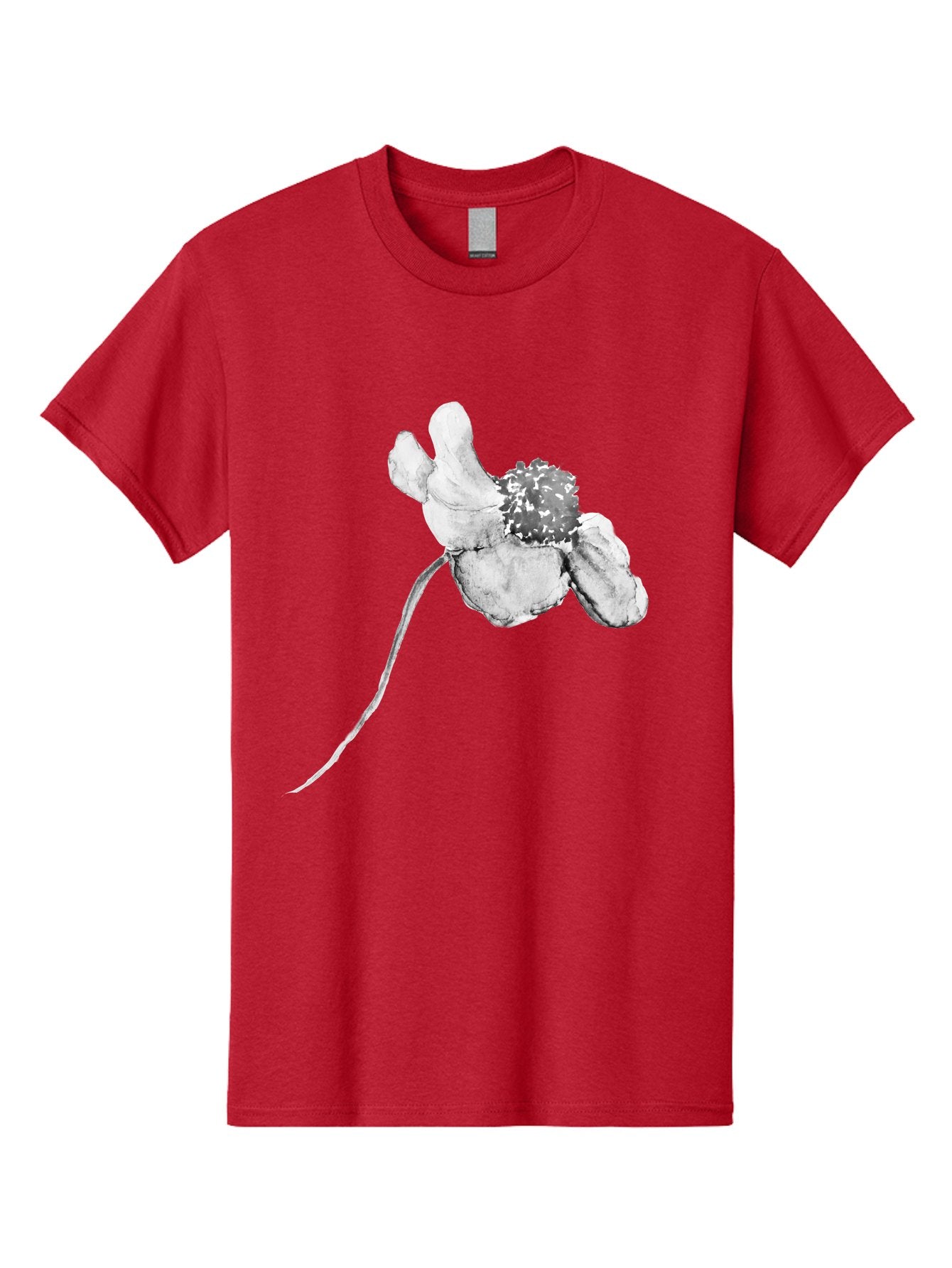 Hand-Drawn-Mouse Men'S Graphic Tee, 100% Cotton, Comfortable Casual Summer Wear, Machine Washable, White Flower, Minimalist Design, Simple Graphics, Digital Illustration, Flower Graphic, Elegant, Modern Art, Clean Lines, Abstract Flower Aac320