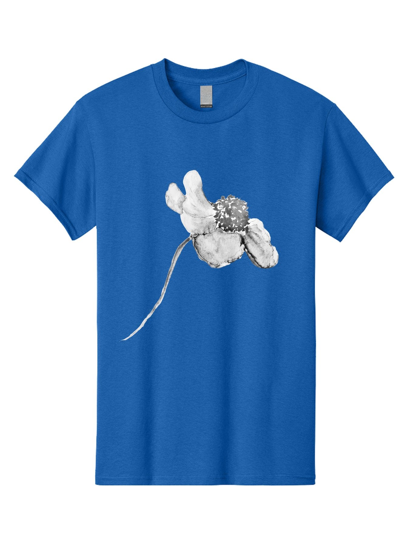 Hand-Drawn-Mouse Men'S Graphic Tee, 100% Cotton, Comfortable Casual Summer Wear, Machine Washable, White Flower, Minimalist Design, Simple Graphics, Digital Illustration, Flower Graphic, Elegant, Modern Art, Clean Lines, Abstract Flower Aac320 4