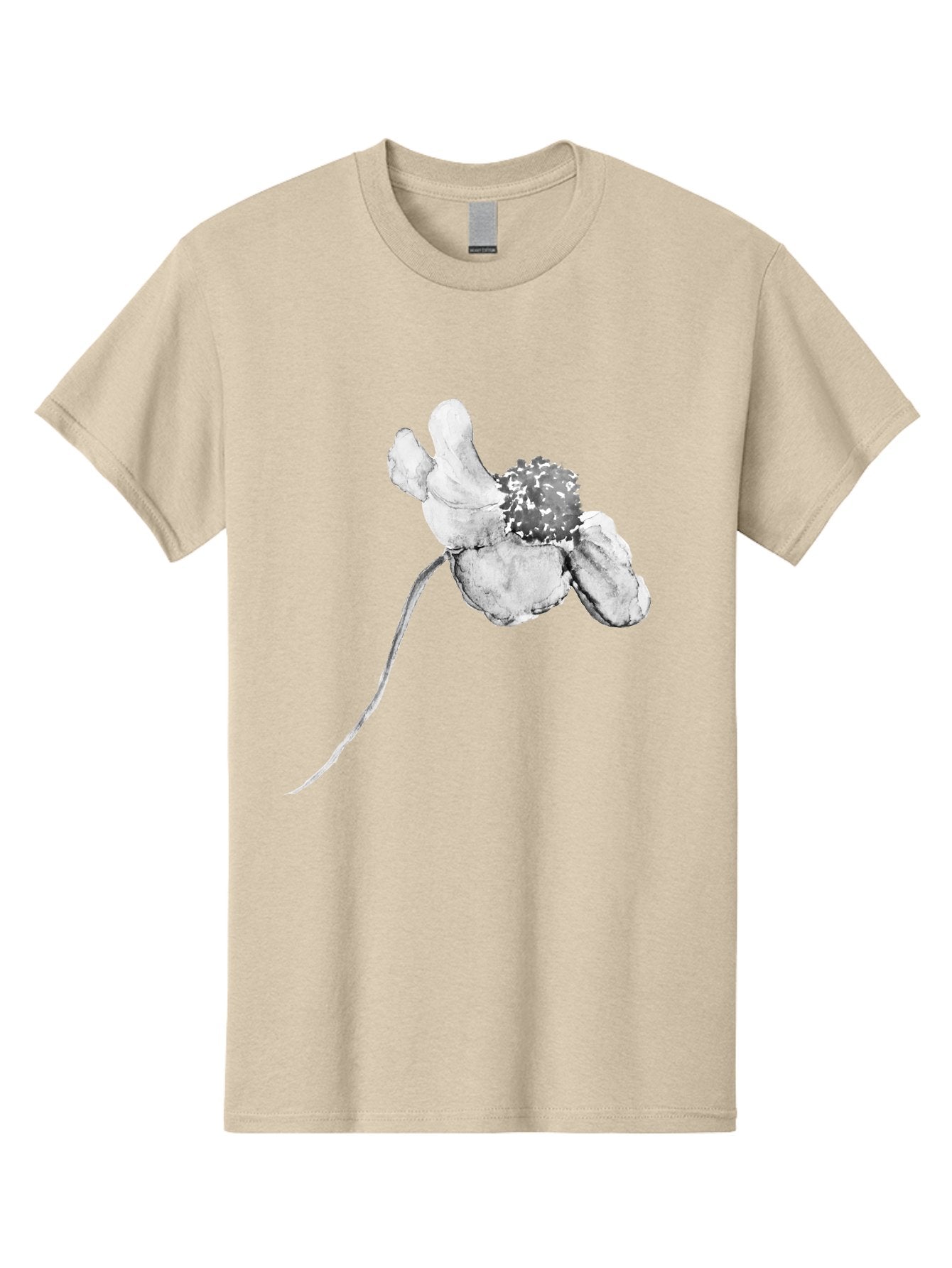 Hand-Drawn-Mouse Men'S Graphic Tee, 100% Cotton, Comfortable Casual Summer Wear, Machine Washable, White Flower, Minimalist Design, Simple Graphics, Digital Illustration, Flower Graphic, Elegant, Modern Art, Clean Lines, Abstract Flower Aac320