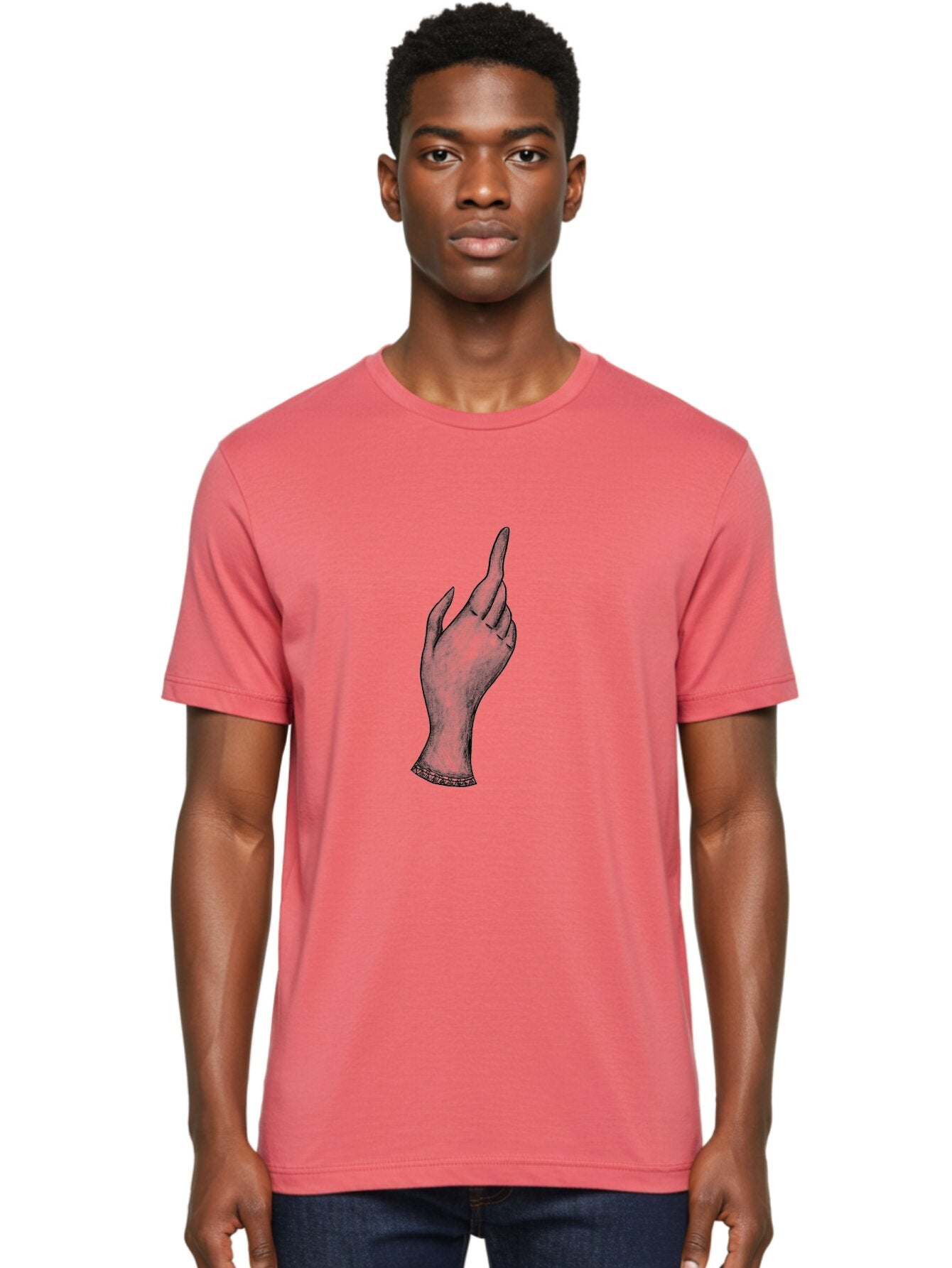 Hand-Gesture Men'S Graphic Tee, 100% Cotton, Comfortable Casual Summer Wear, Machine Washable, Hand Gesture, Index Finger Pointing, Hand With Bracelet, Stylish Hand, Artistic Hand Drawing, Gesture Of Emphasis, Creative Gesture Aac321 23
