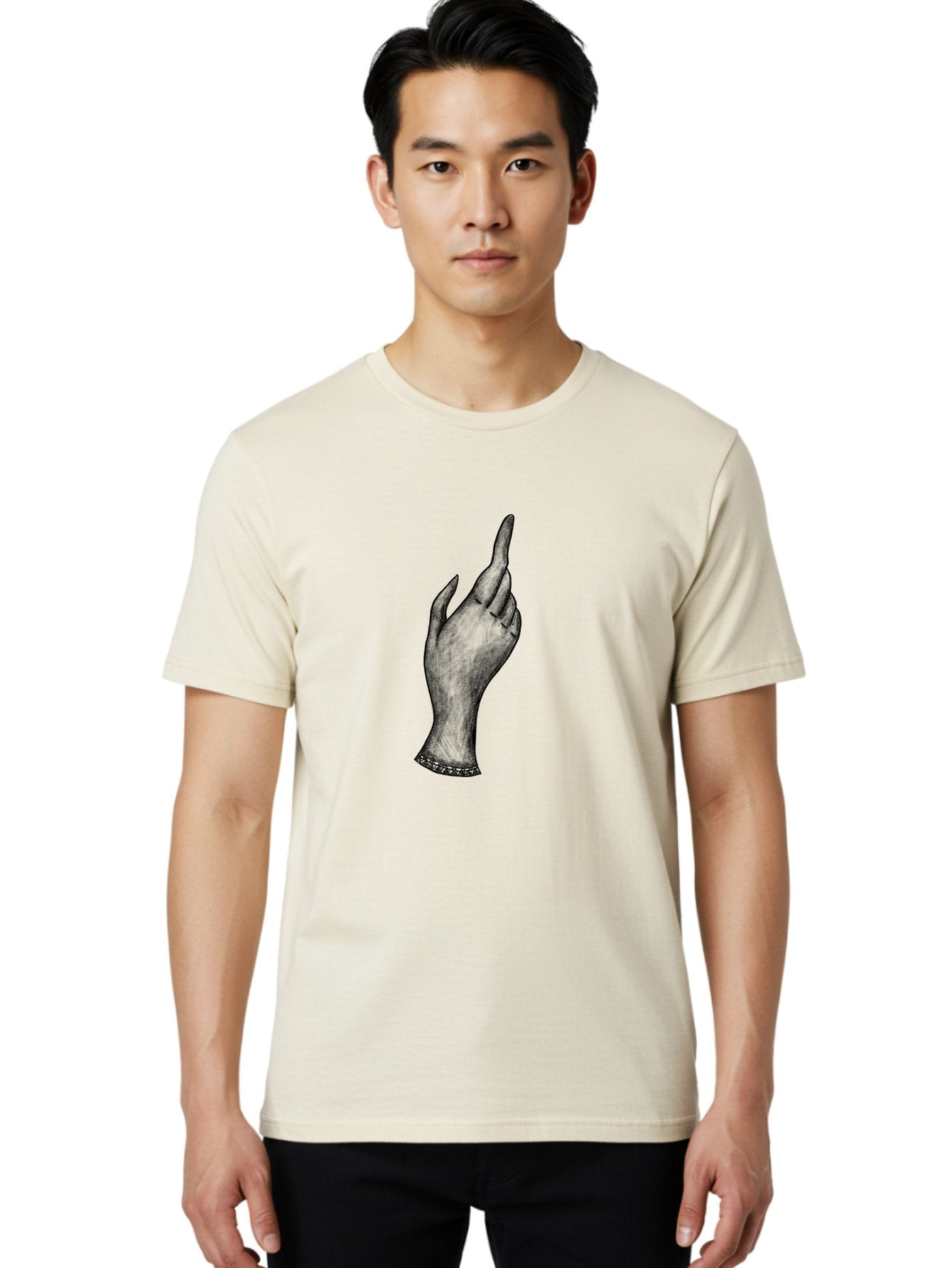 Hand-Gesture Men'S Graphic Tee, 100% Cotton, Comfortable Casual Summer Wear, Machine Washable, Hand Gesture, Index Finger Pointing, Hand With Bracelet, Stylish Hand, Artistic Hand Drawing, Gesture Of Emphasis, Creative Gesture Aac321 30