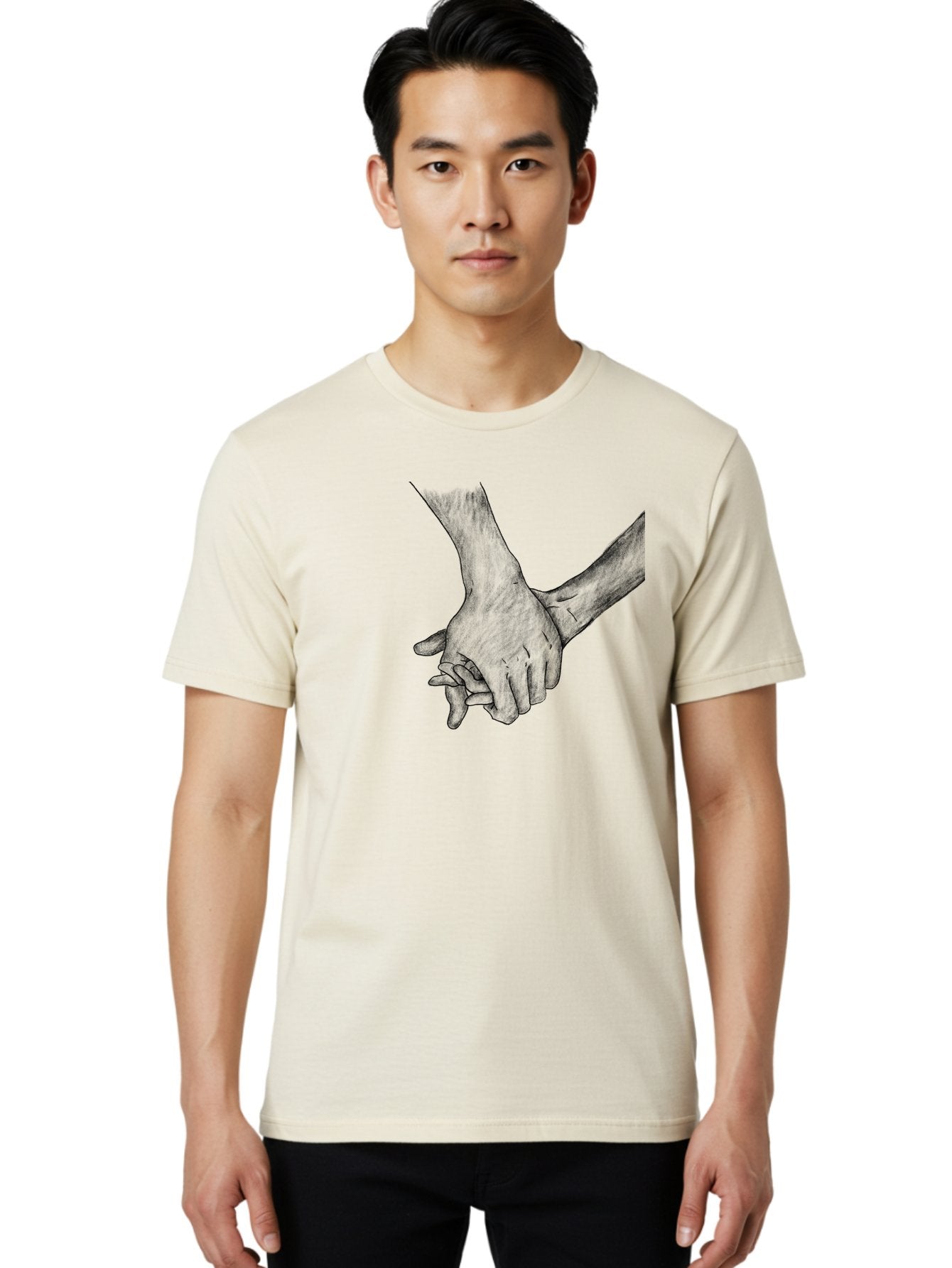 Hands-Holding Men'S Graphic Tee, 100% Cotton, Comfortable Casual Summer Wear, Machine Washable, Hands Holding, Help And Support, Holding Hands, Love And Care, Unity, Togetherness, Connection, Friendship Aac325 21