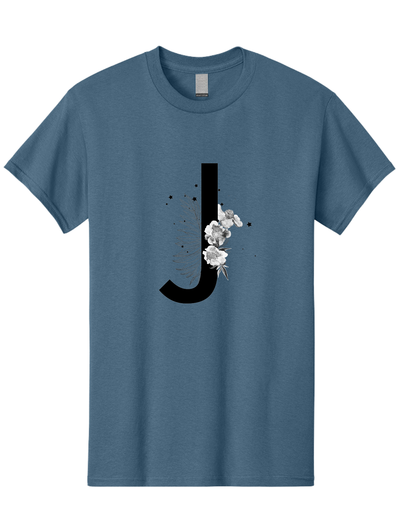 J Men'S Graphic Tee, 100% Cotton, Comfortable Casual Summer Wear, Machine Washable, Black Letter J, Floral Design, White Flowers, Artistic Typography, Elegant Lettering, Decorative Alphabet, Floral Arrangement, Creative Graphics, Aac328 7