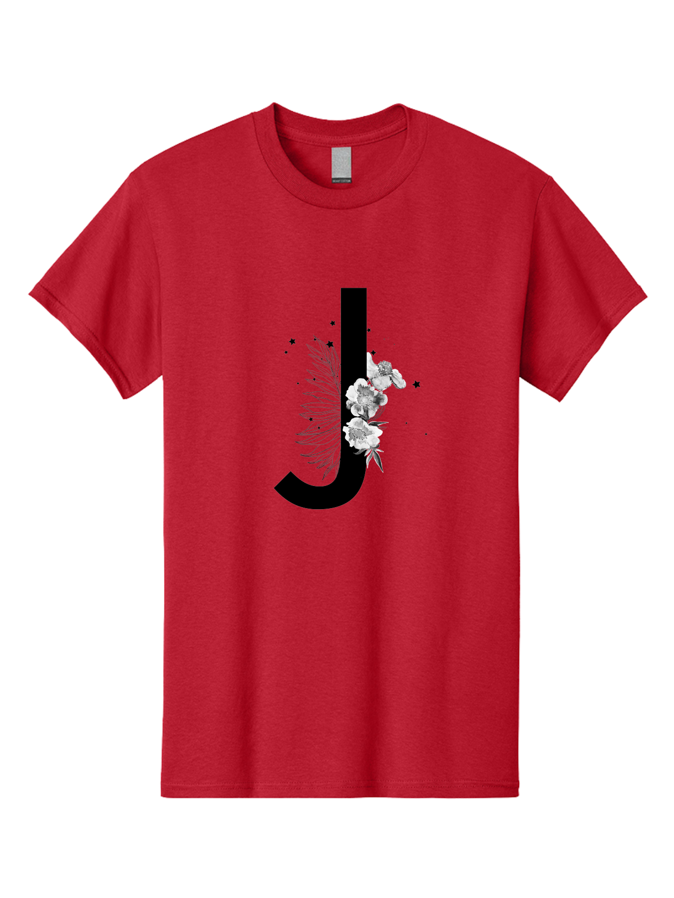 J Men'S Graphic Tee, 100% Cotton, Comfortable Casual Summer Wear, Machine Washable, Black Letter J, Floral Design, White Flowers, Artistic Typography, Elegant Lettering, Decorative Alphabet, Floral Arrangement, Creative Graphics, Aac328 17