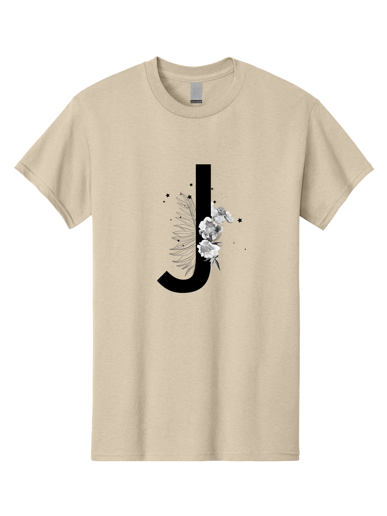 J Men'S Graphic Tee, 100% Cotton, Comfortable Casual Summer Wear, Machine Washable, Black Letter J, Floral Design, White Flowers, Artistic Typography, Elegant Lettering, Decorative Alphabet, Floral Arrangement, Creative Graphics, Aac328 15