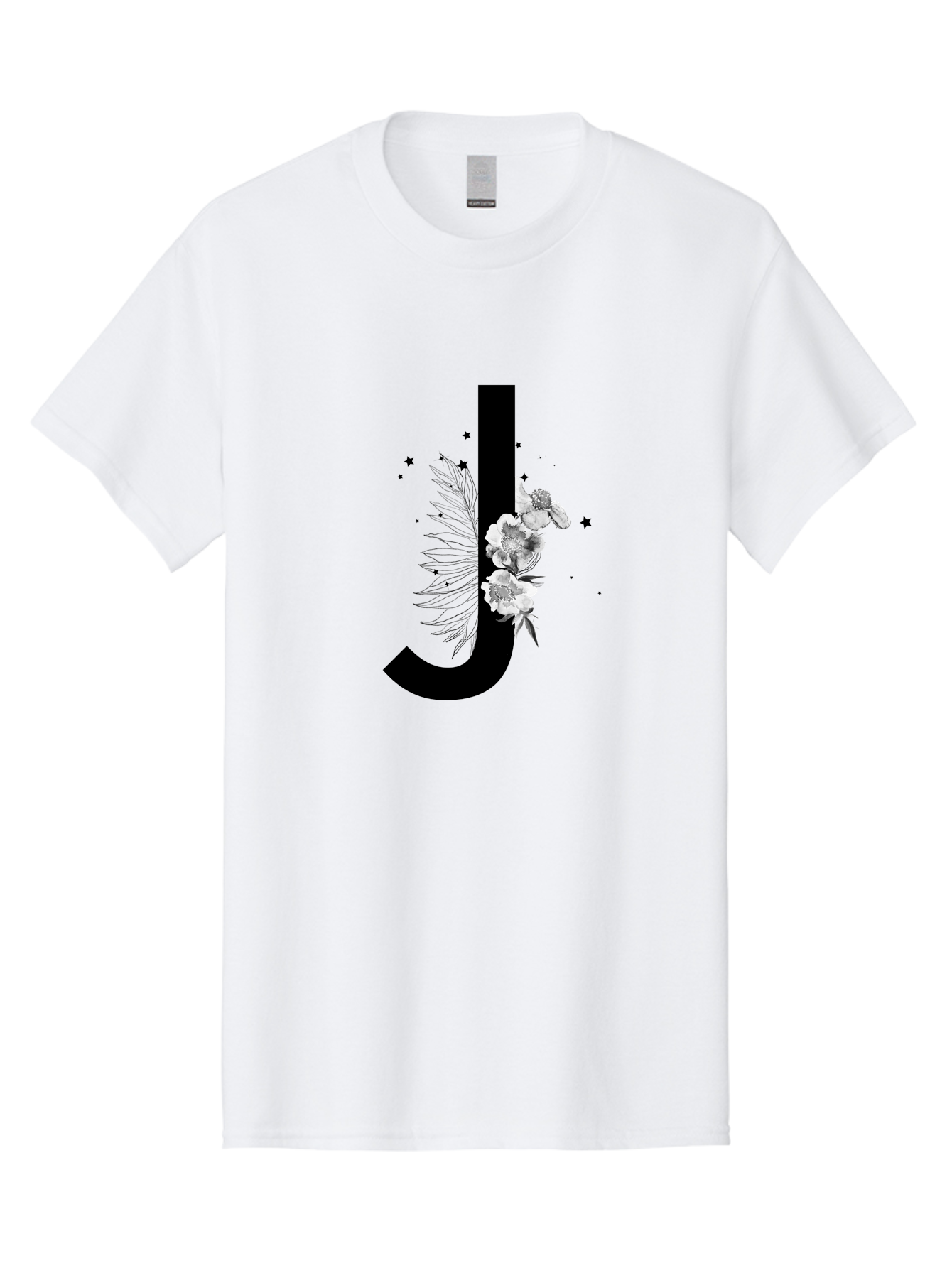 J Men'S Graphic Tee, 100% Cotton, Comfortable Casual Summer Wear, Machine Washable, Black Letter J, Floral Design, White Flowers, Artistic Typography, Elegant Lettering, Decorative Alphabet, Floral Arrangement, Creative Graphics, Aac328 13