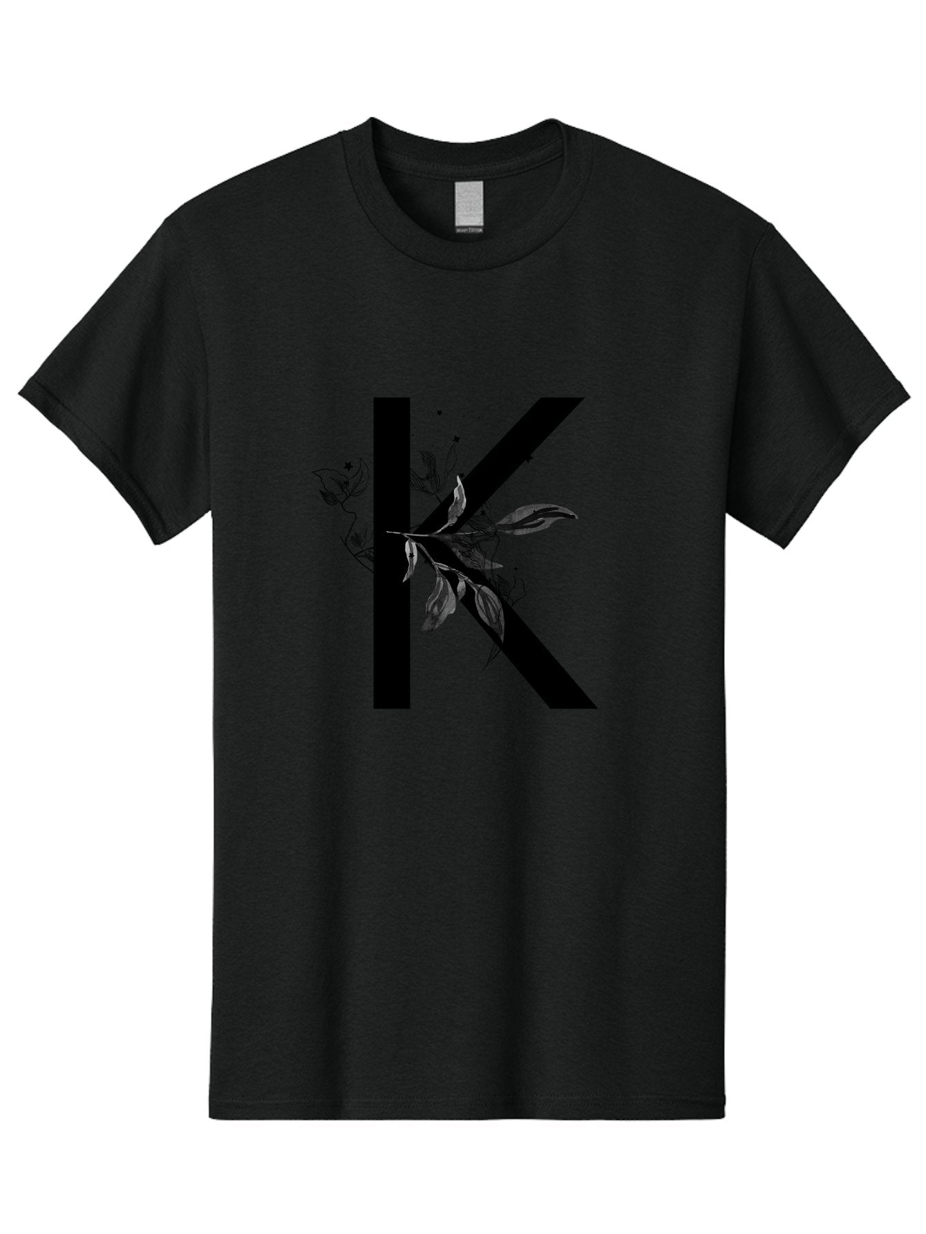K Men'S Graphic Tee, 100% Cotton, Comfortable Casual Summer Wear, Machine Washable, Floral Letter K, Black Lettering, Leafy Design, Botanical Elements, Elegant Typography, Decorative Alphabet, Modern Floral Aac329 7