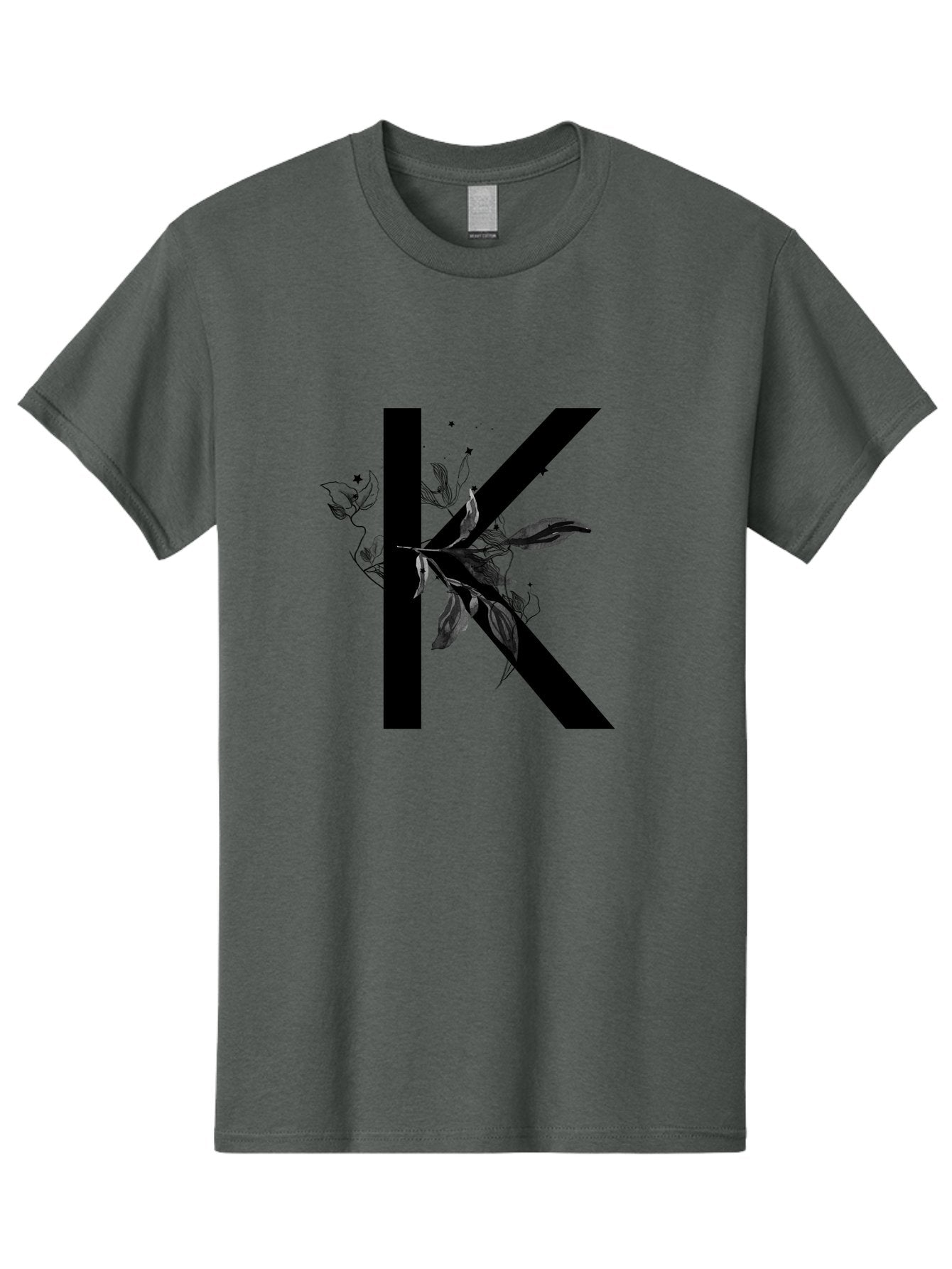 K Men'S Graphic Tee, 100% Cotton, Comfortable Casual Summer Wear, Machine Washable, Floral Letter K, Black Lettering, Leafy Design, Botanical Elements, Elegant Typography, Decorative Alphabet, Modern Floral Aac329 4