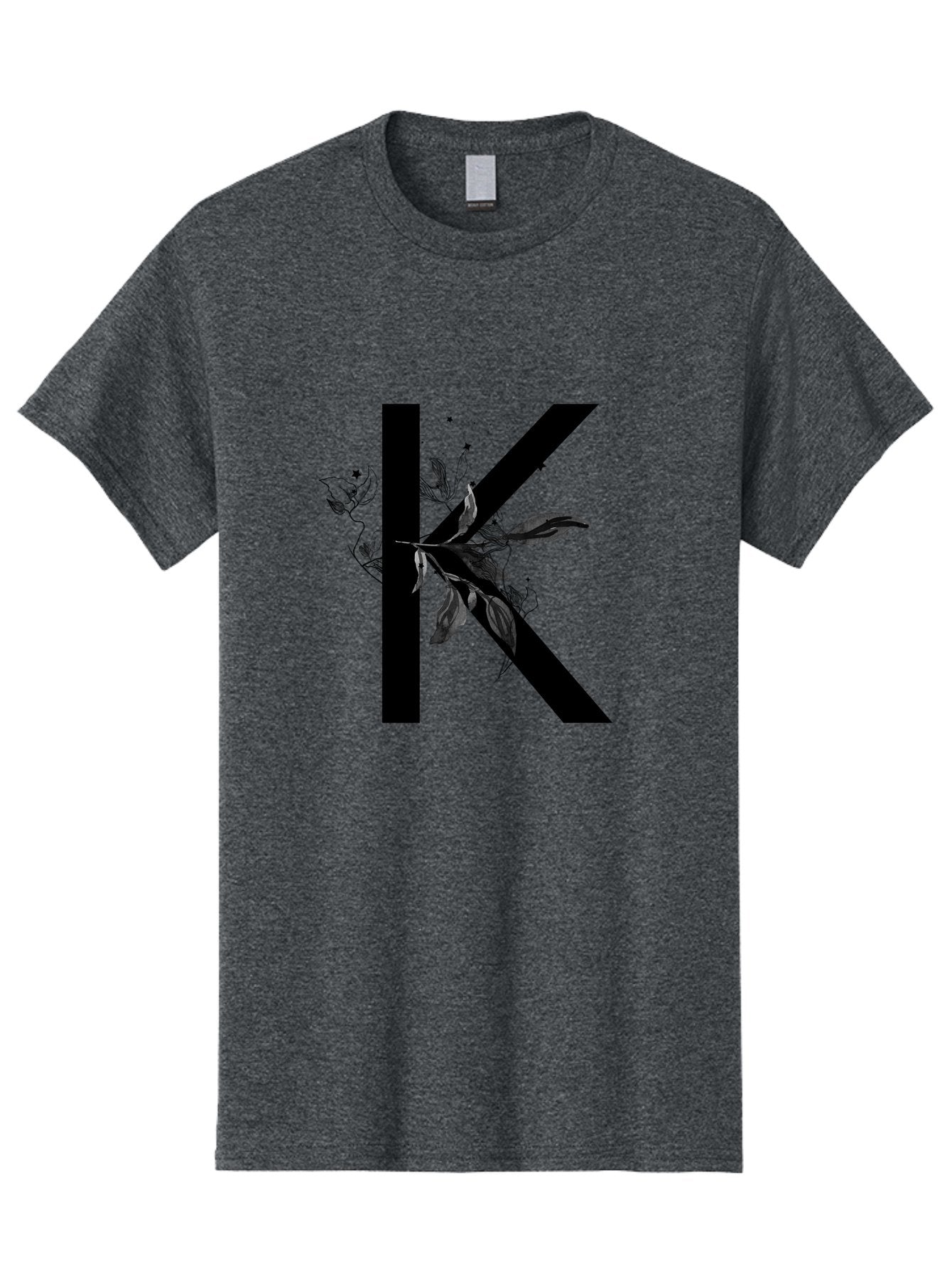 K Men'S Graphic Tee, 100% Cotton, Comfortable Casual Summer Wear, Machine Washable, Floral Letter K, Black Lettering, Leafy Design, Botanical Elements, Elegant Typography, Decorative Alphabet, Modern Floral Aac329 13