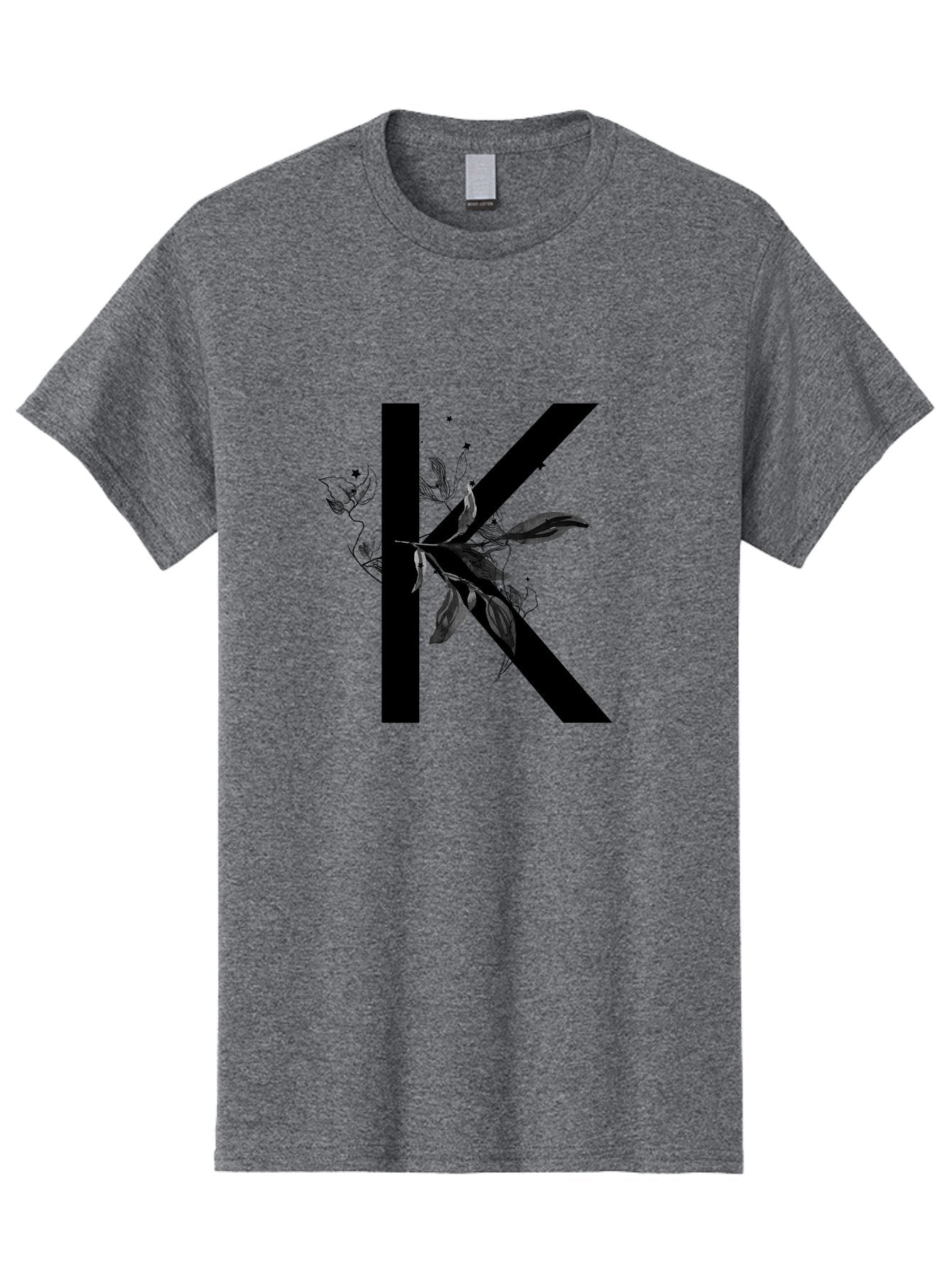K Men'S Graphic Tee, 100% Cotton, Comfortable Casual Summer Wear, Machine Washable, Floral Letter K, Black Lettering, Leafy Design, Botanical Elements, Elegant Typography, Decorative Alphabet, Modern Floral Aac329 8