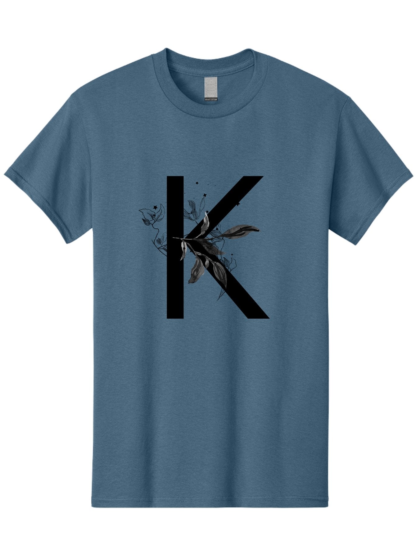 K Men'S Graphic Tee, 100% Cotton, Comfortable Casual Summer Wear, Machine Washable, Floral Letter K, Black Lettering, Leafy Design, Botanical Elements, Elegant Typography, Decorative Alphabet, Modern Floral Aac329 15