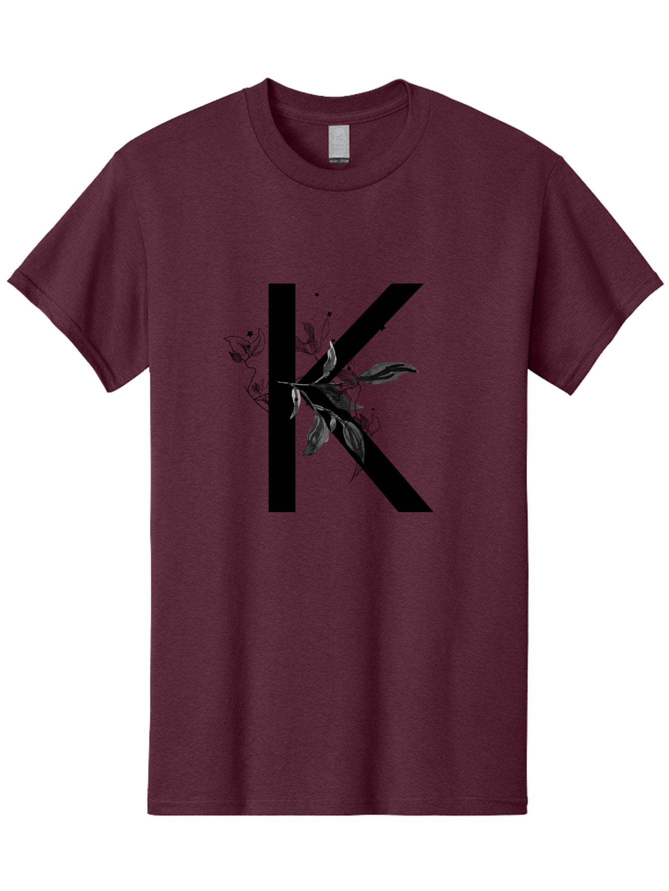 K Men'S Graphic Tee, 100% Cotton, Comfortable Casual Summer Wear, Machine Washable, Floral Letter K, Black Lettering, Leafy Design, Botanical Elements, Elegant Typography, Decorative Alphabet, Modern Floral Aac329 10