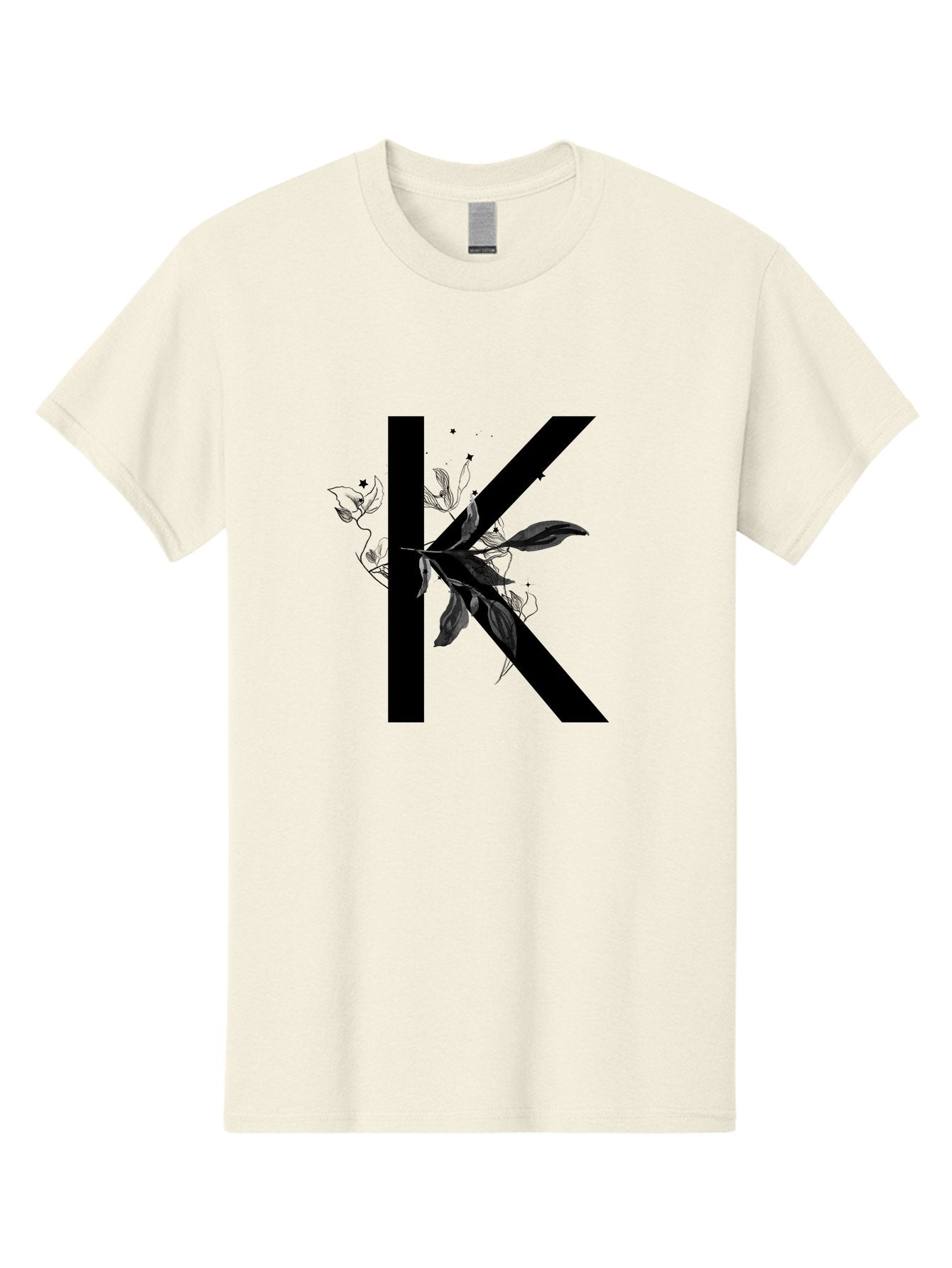 K Men'S Graphic Tee, 100% Cotton, Comfortable Casual Summer Wear, Machine Washable, Floral Letter K, Black Lettering, Leafy Design, Botanical Elements, Elegant Typography, Decorative Alphabet, Modern Floral Aac329 9