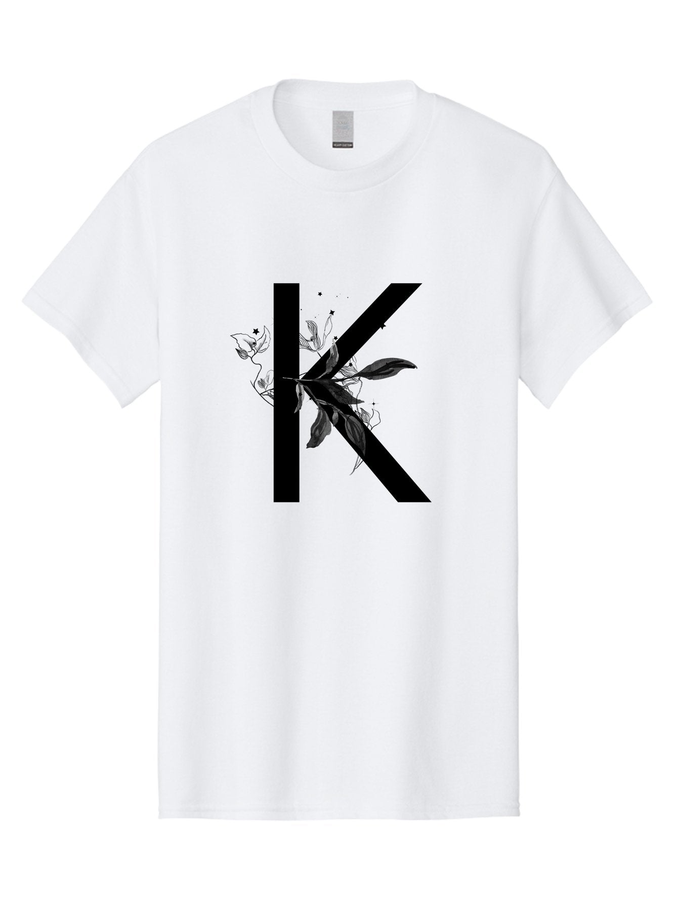 K Men'S Graphic Tee, 100% Cotton, Comfortable Casual Summer Wear, Machine Washable, Floral Letter K, Black Lettering, Leafy Design, Botanical Elements, Elegant Typography, Decorative Alphabet, Modern Floral Aac329 6