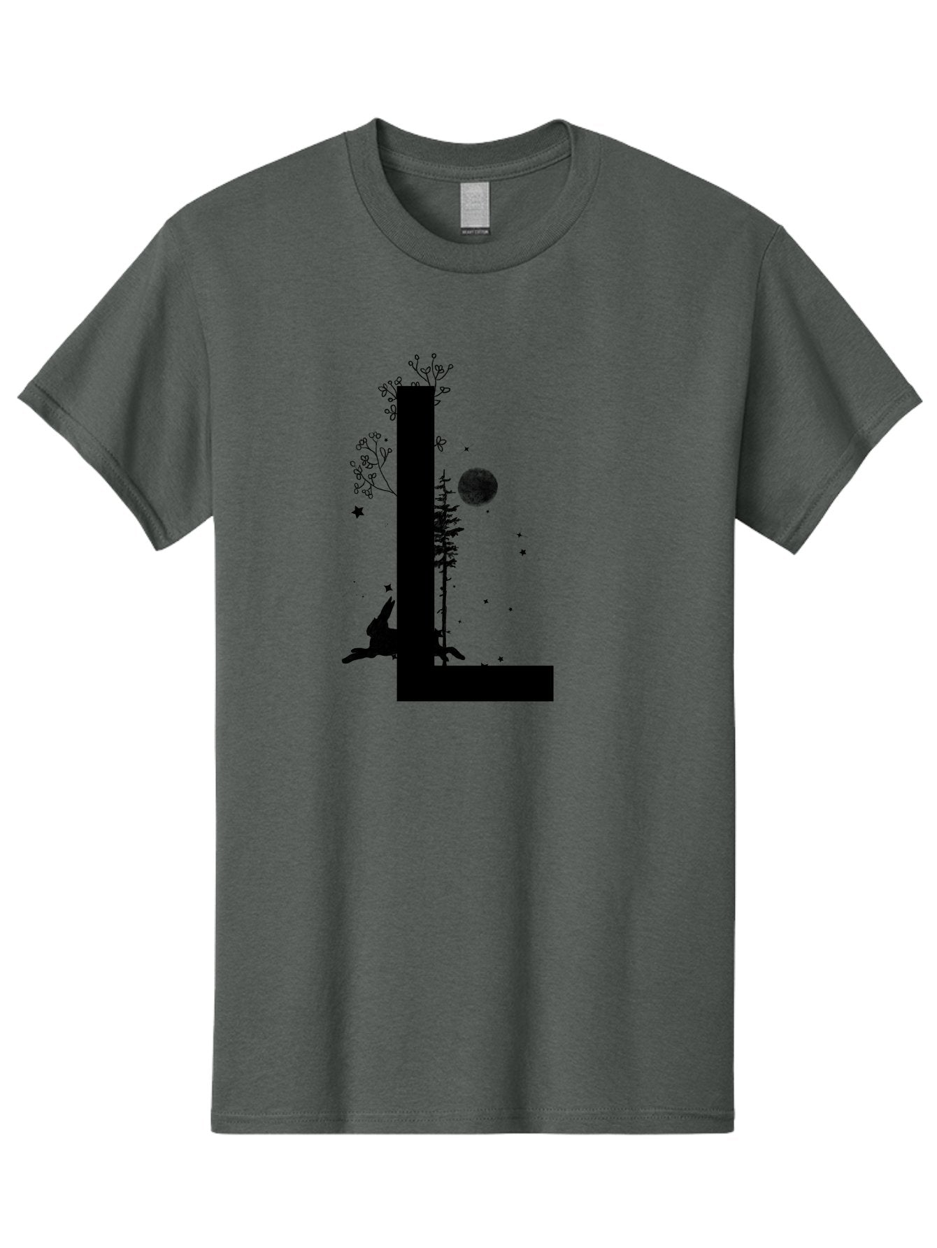 L Men'S Graphic Tee, 100% Cotton, Comfortable Casual Summer Wear, Machine Washable, Silhouette Of Letter L, Mystical Atmosphere, Nighttime Scenery, Full Moon, Stars, Flowers, Abstract Art, Dreamy Landscape, Magical Realism Aac330 7