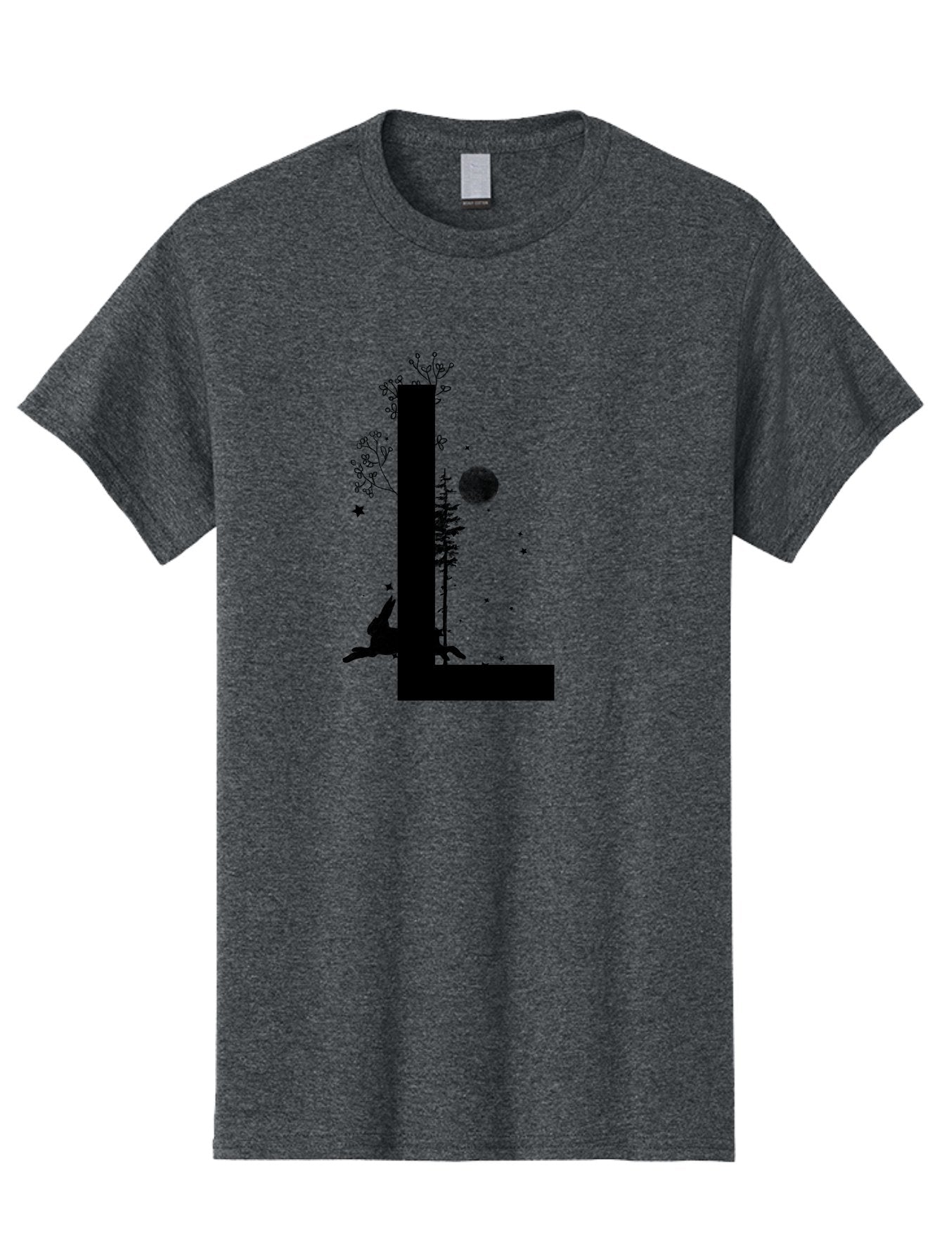 L Men'S Graphic Tee, 100% Cotton, Comfortable Casual Summer Wear, Machine Washable, Silhouette Of Letter L, Mystical Atmosphere, Nighttime Scenery, Full Moon, Stars, Flowers, Abstract Art, Dreamy Landscape, Magical Realism Aac330 13