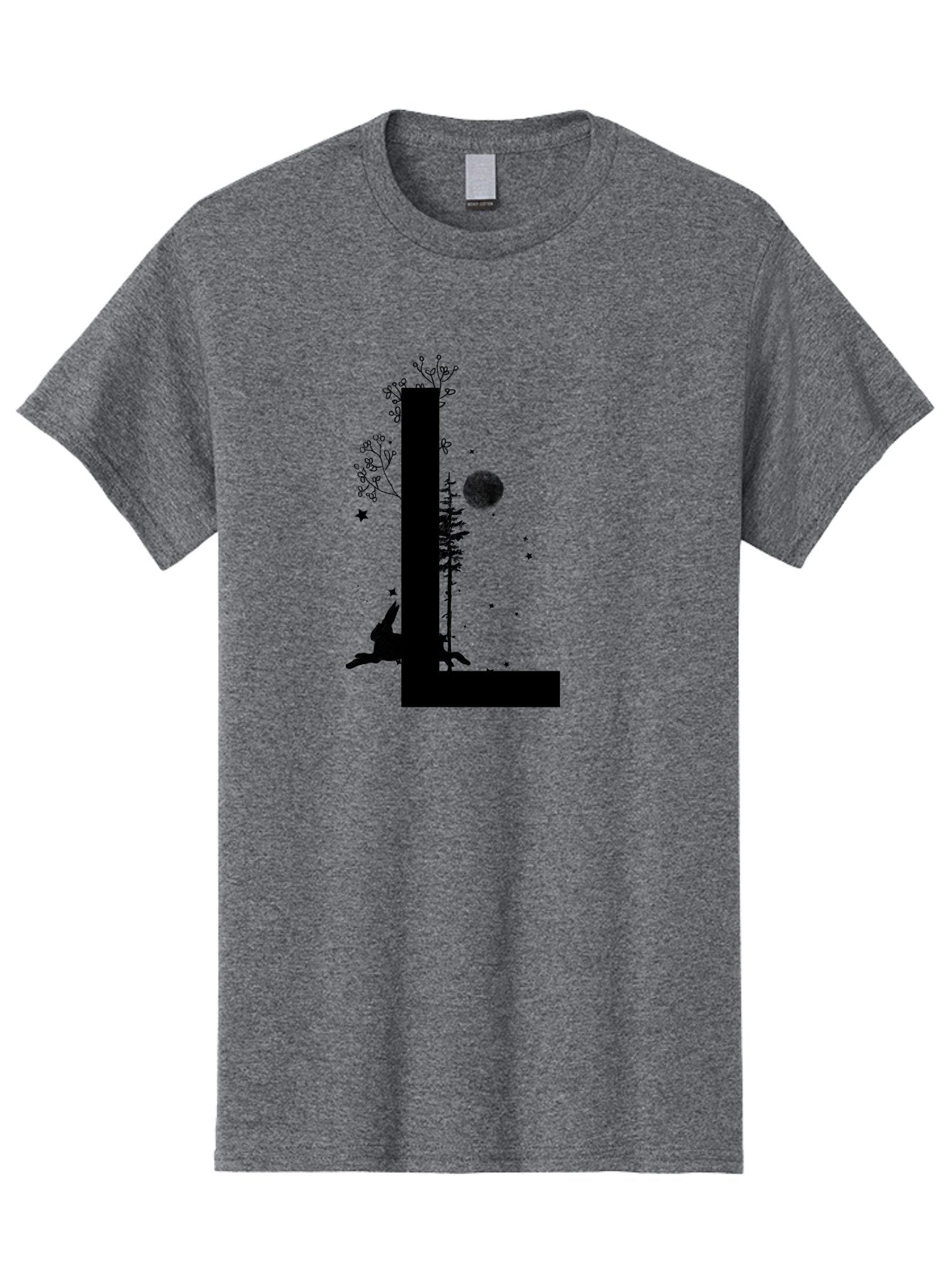 L Men'S Graphic Tee, 100% Cotton, Comfortable Casual Summer Wear, Machine Washable, Silhouette Of Letter L, Mystical Atmosphere, Nighttime Scenery, Full Moon, Stars, Flowers, Abstract Art, Dreamy Landscape, Magical Realism Aac330 12