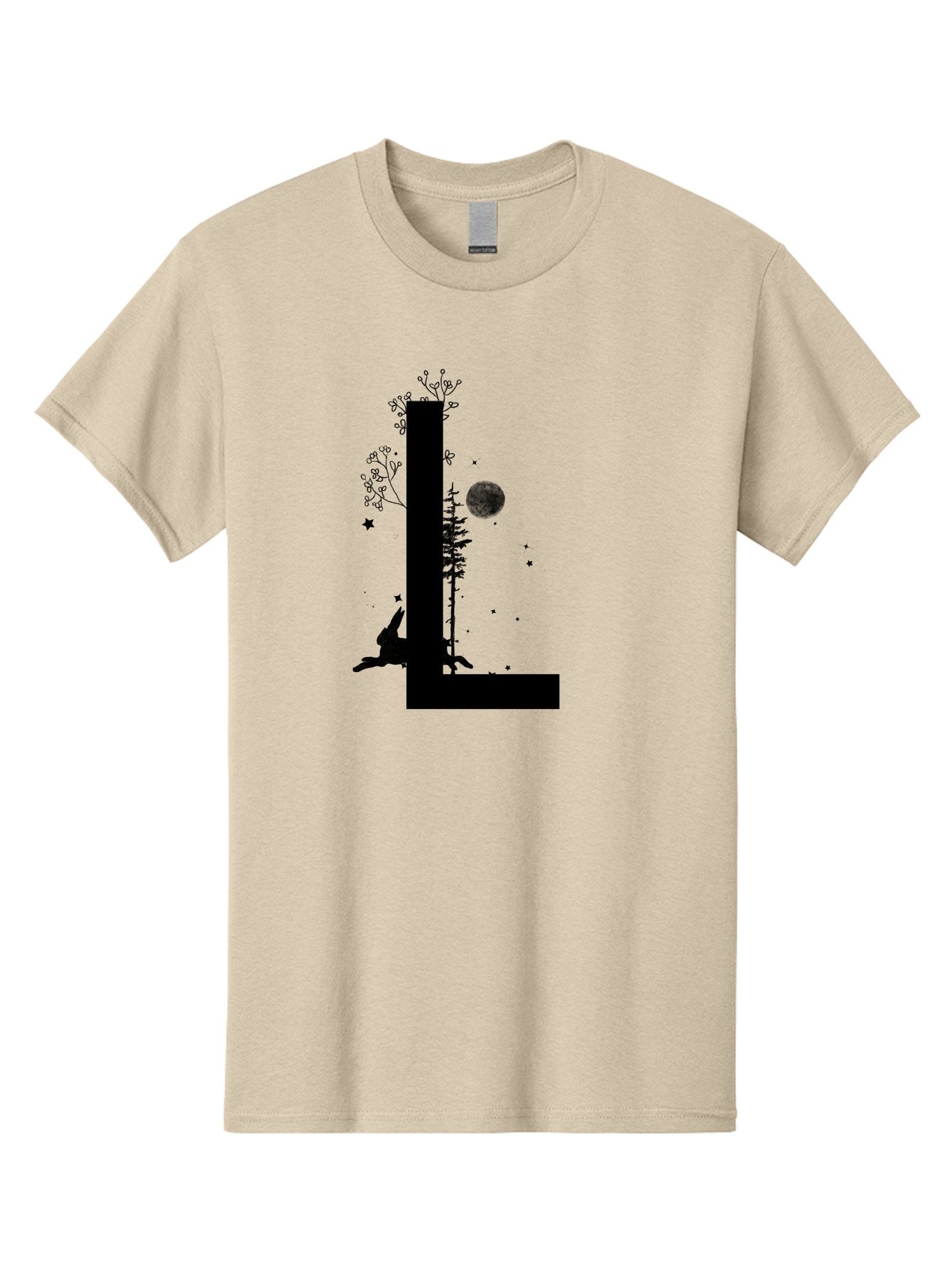 L Men'S Graphic Tee, 100% Cotton, Comfortable Casual Summer Wear, Machine Washable, Silhouette Of Letter L, Mystical Atmosphere, Nighttime Scenery, Full Moon, Stars, Flowers, Abstract Art, Dreamy Landscape, Magical Realism Aac330 6