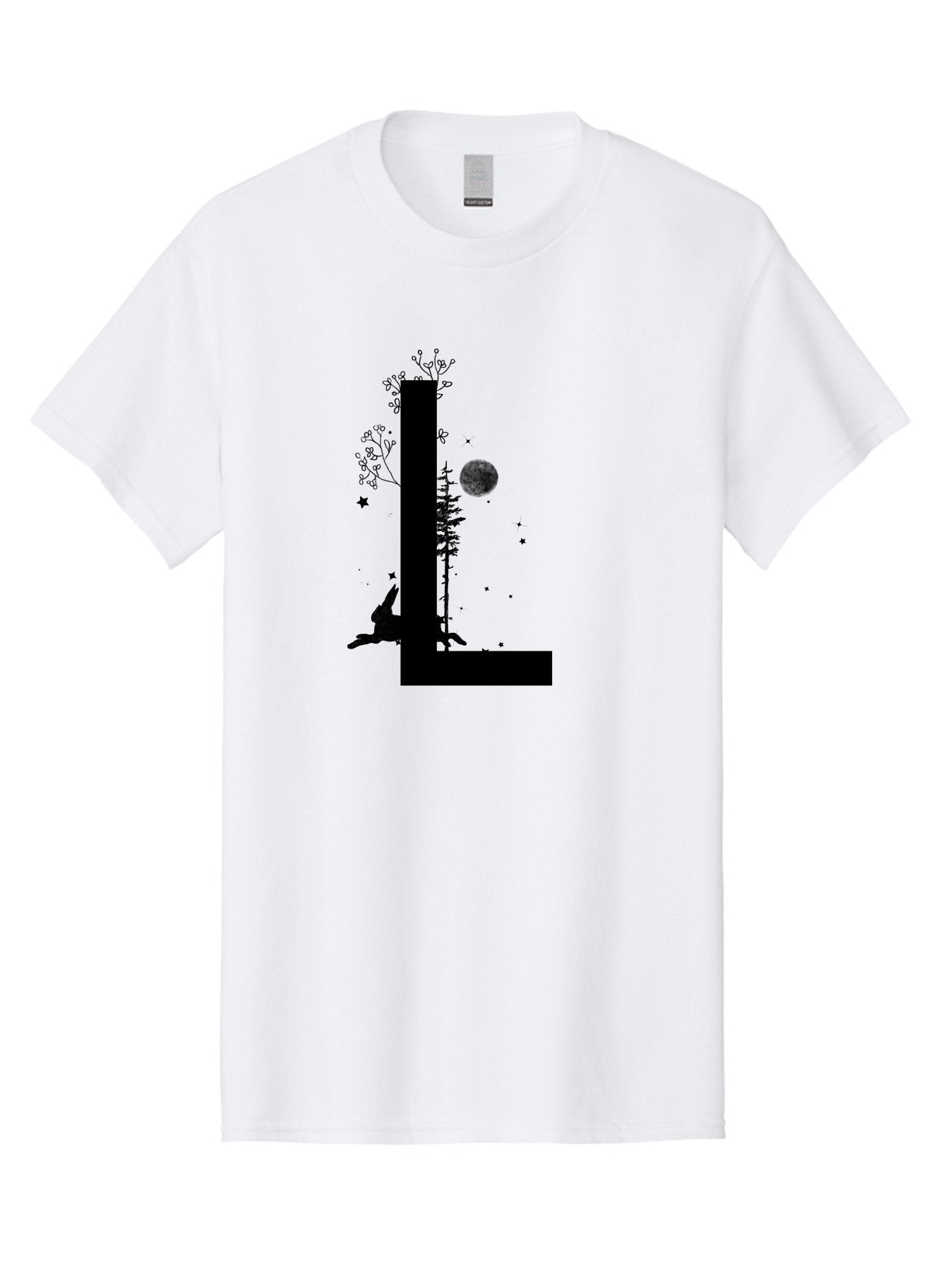 L Men'S Graphic Tee, 100% Cotton, Comfortable Casual Summer Wear, Machine Washable, Silhouette Of Letter L, Mystical Atmosphere, Nighttime Scenery, Full Moon, Stars, Flowers, Abstract Art, Dreamy Landscape, Magical Realism Aac330 10