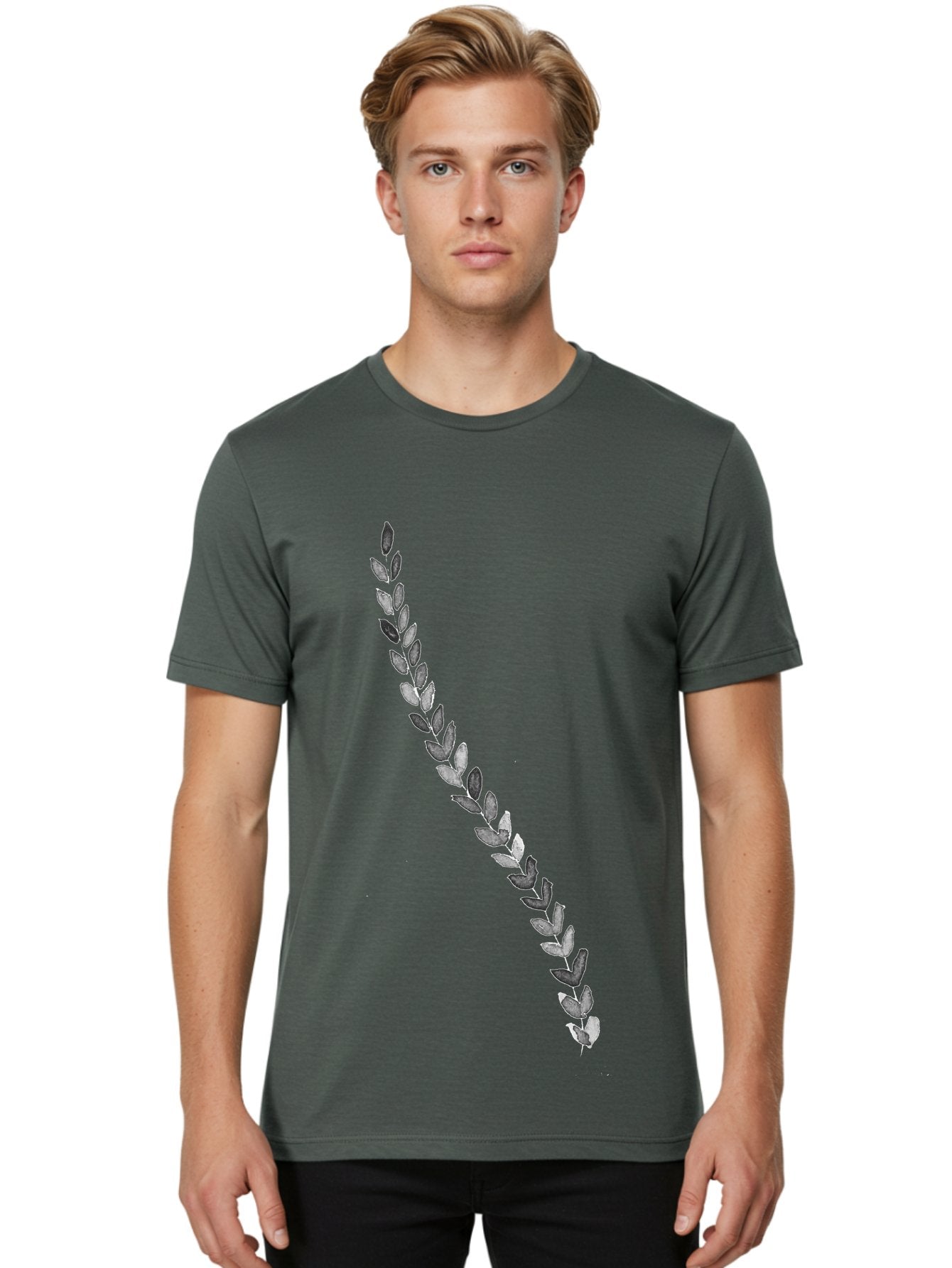 Leaves Men'S Graphic Tee, 100% Cotton, Comfortable Casual Summer Wear, Machine Washable, Laurel Wreath, Leafy Garland, Purple Leaves, Digital Illustration, Graphic Design, Symbol Of Honor, Award Decoration, Vintage Style Aac332 21